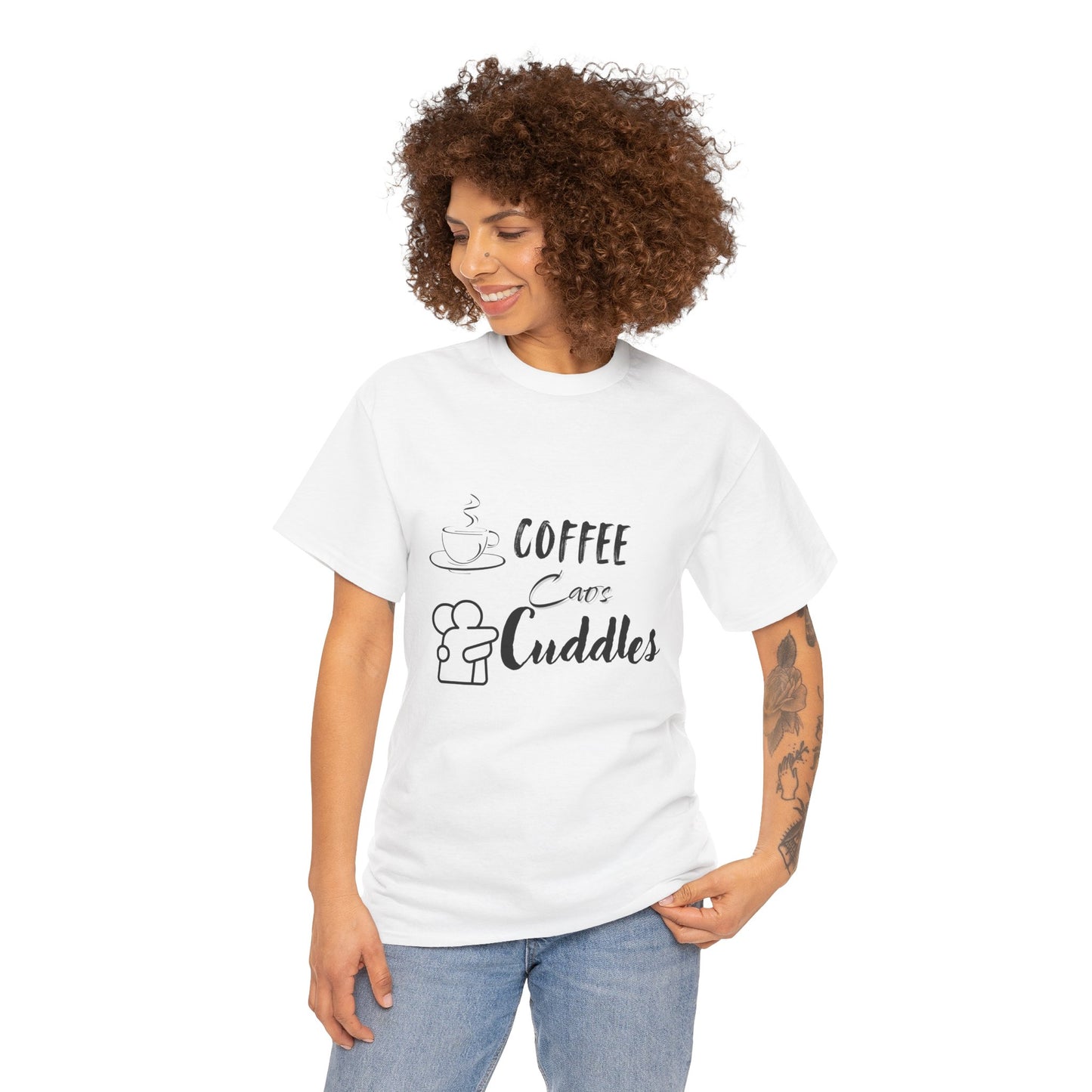 Cozy Coffee Cuddles Unisex Heavy Cotton Tee- Women