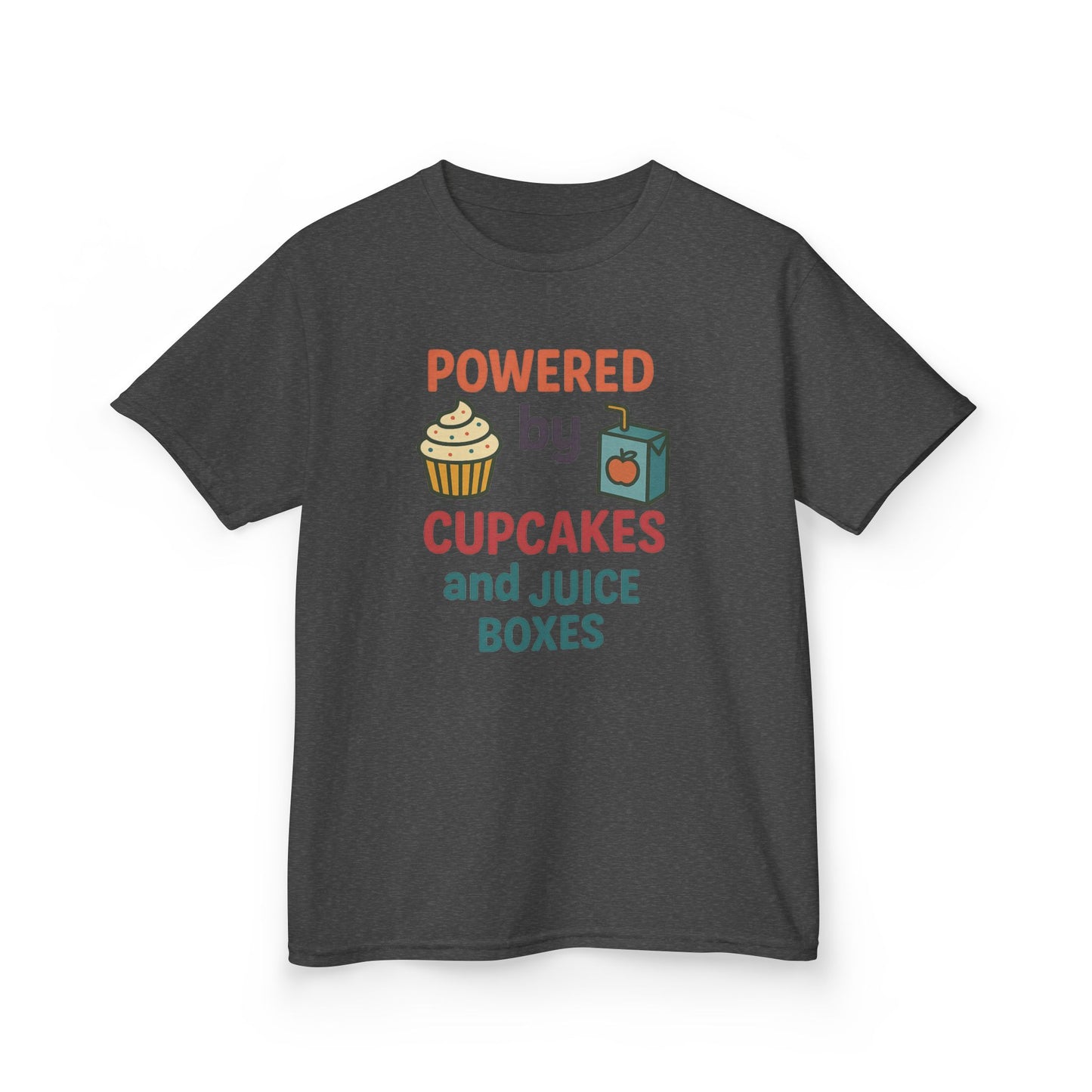 Powered by Cupcakes Kids Tee, Funny Kids T-Shirt, Cute Gift for Birthdays, Playdate Outfit, Cupcake Lover Apparel