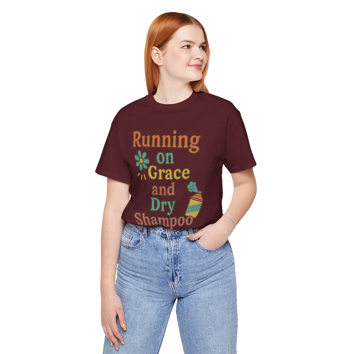 Running on Grace and Dry Shampoo Tee, Funny T-Shirt for Moms, Comfortable Everyday Wear, Gift for Hair Lovers, Trendy Casual Style