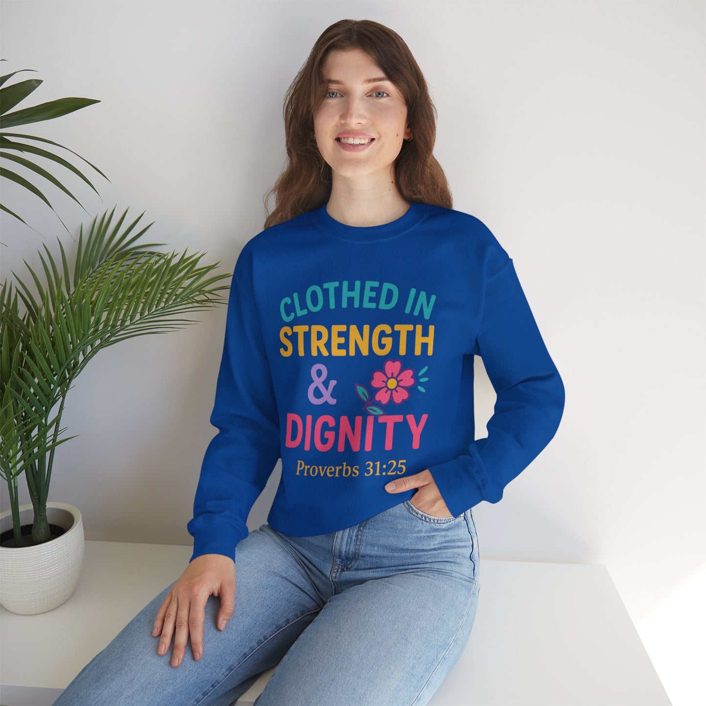 Strength & Dignity Sweatshirt for Women - Inspirational Crewneck, Perfect Gift for Moms, Birthdays, Encouragement, Proverbs 31:25