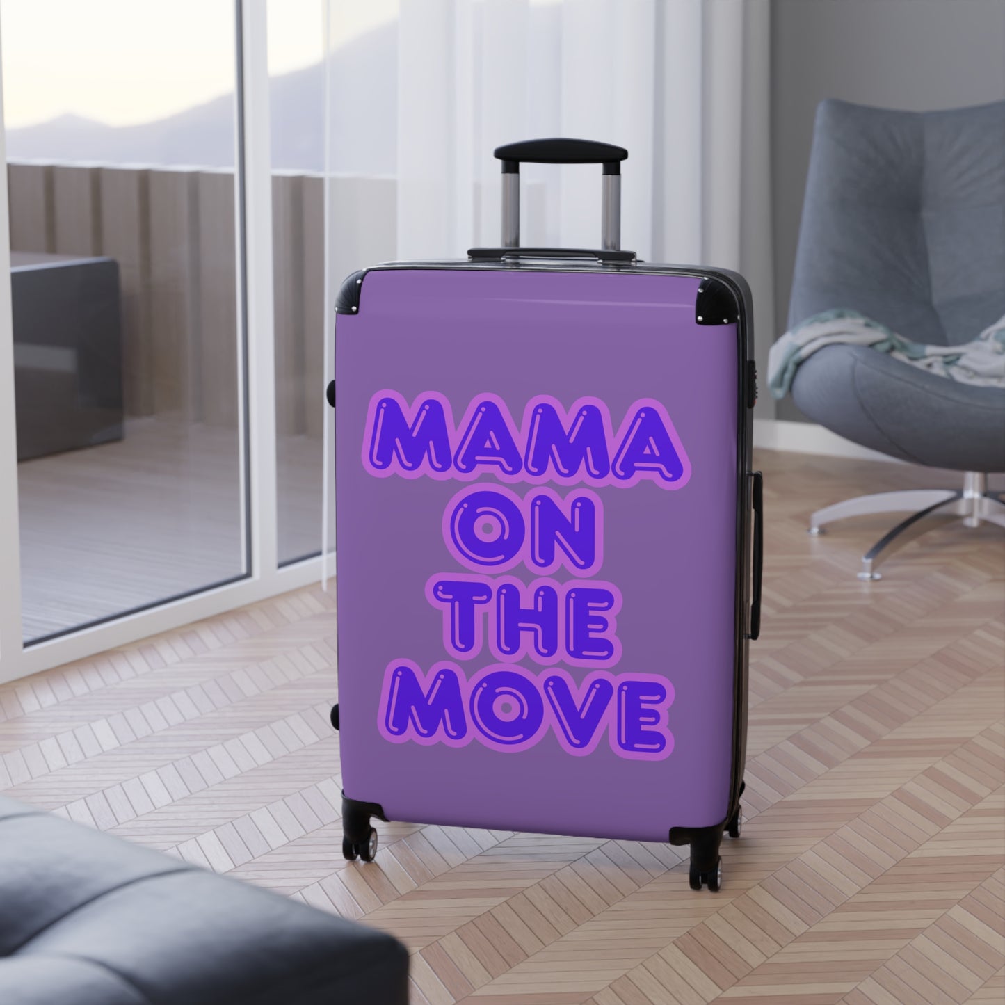 Purple Stylish Travel Suitcase - 'Mama On The Move' Luggage for Moms on the Go