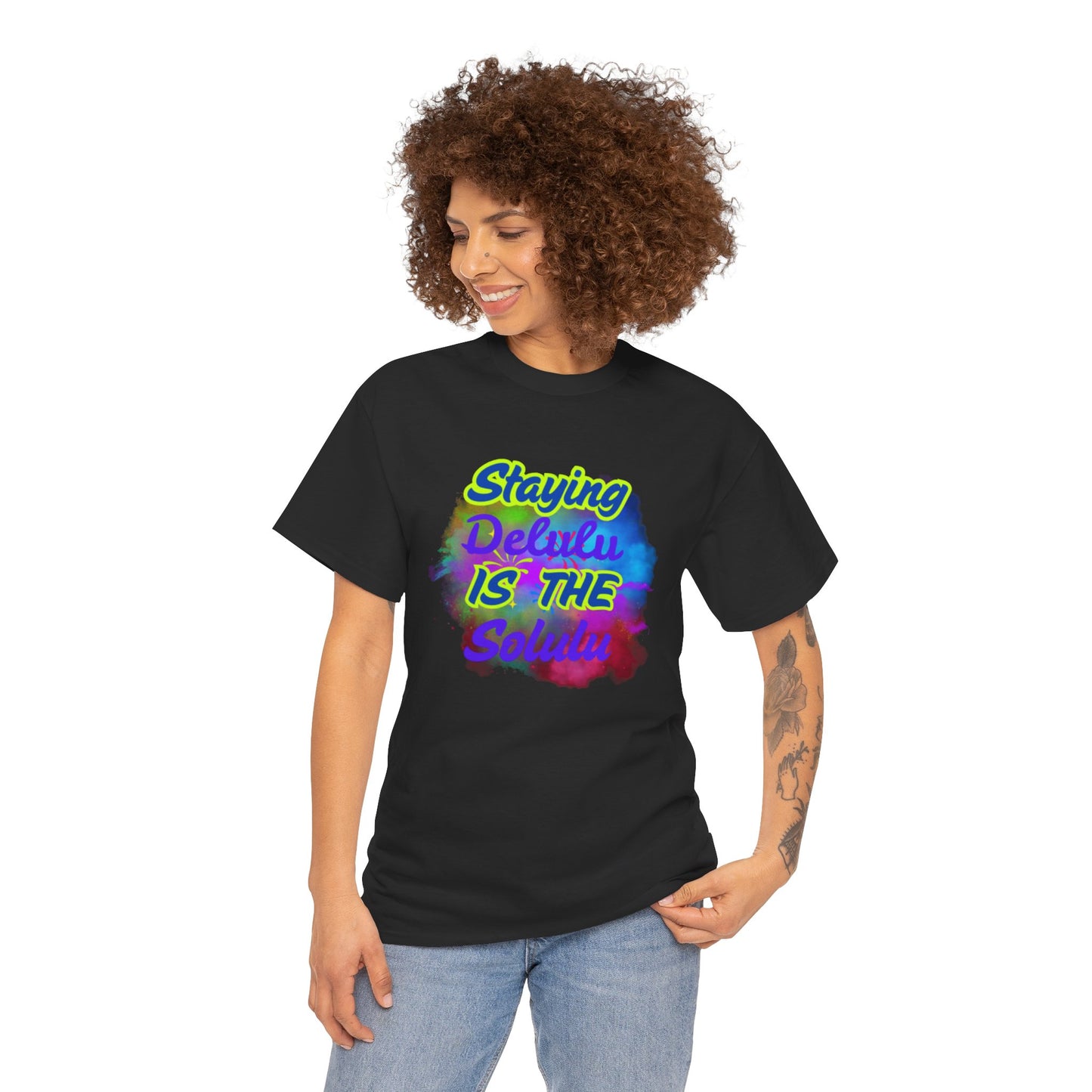Colorful Staying Delulu Unisex Heavy Cotton Tee - Fun and Relaxed Vibe