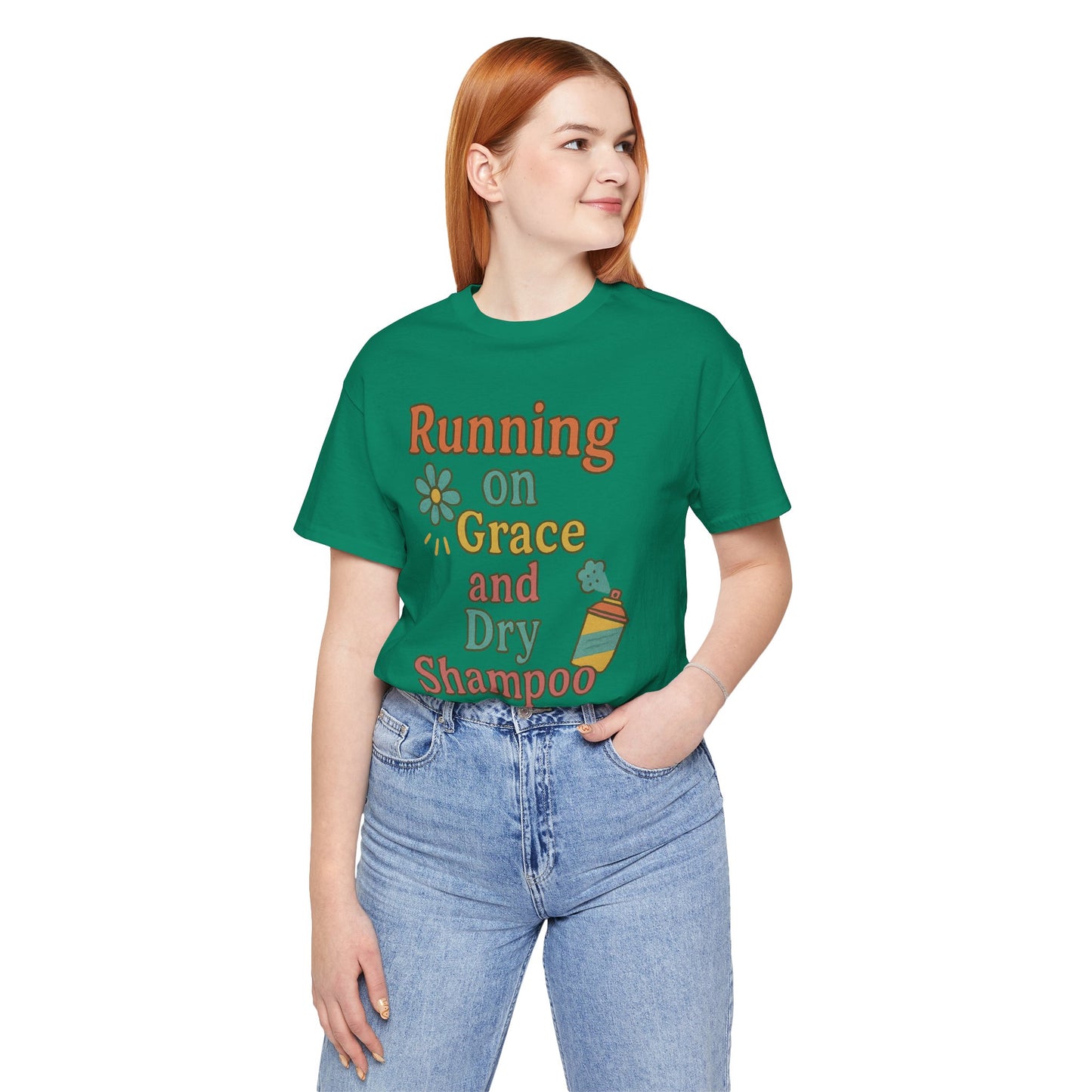 Running on Grace and Dry Shampoo Tee, Funny T-Shirt for Moms, Comfortable Everyday Wear, Gift for Hair Lovers, Trendy Casual Style