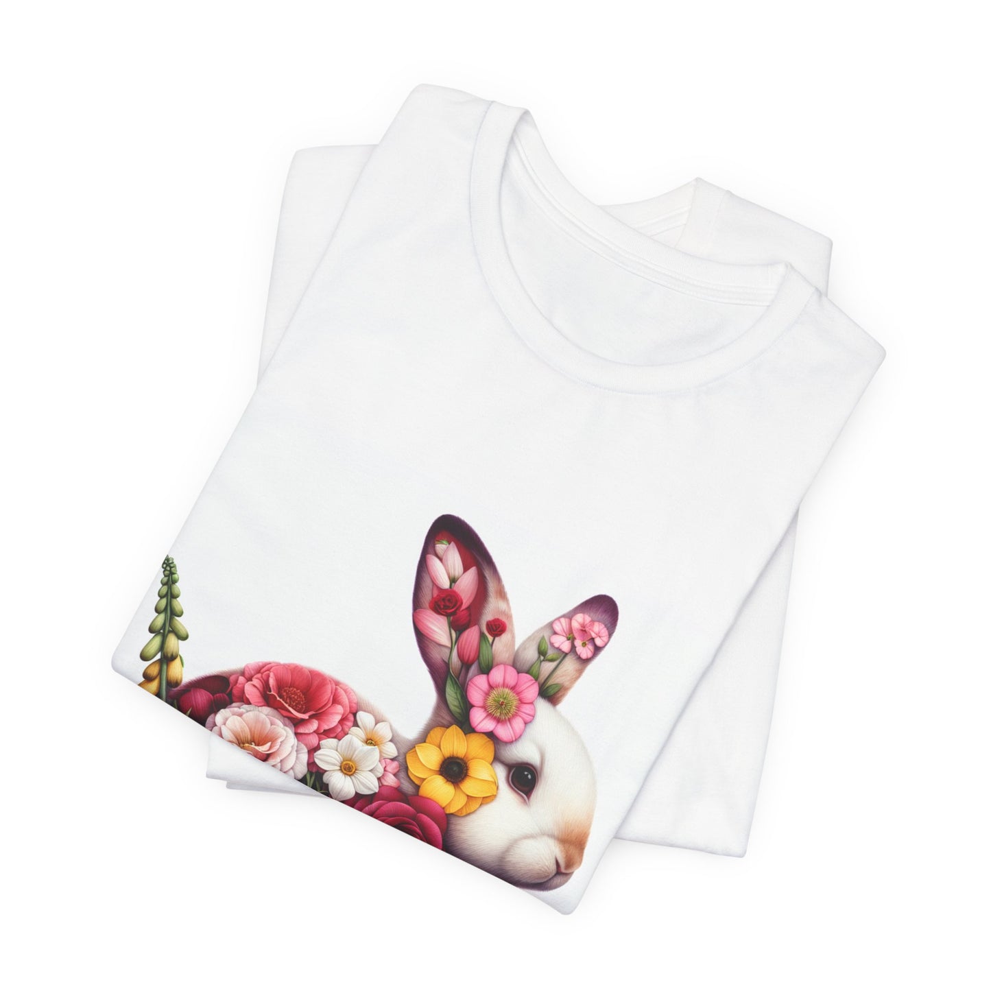 Floral Bunny Unisex T-Shirt, Spring Outfit, Easter Gift, Nature Lover Shirt, Cute Animal Tee, Vintage Floral Graphic Tee