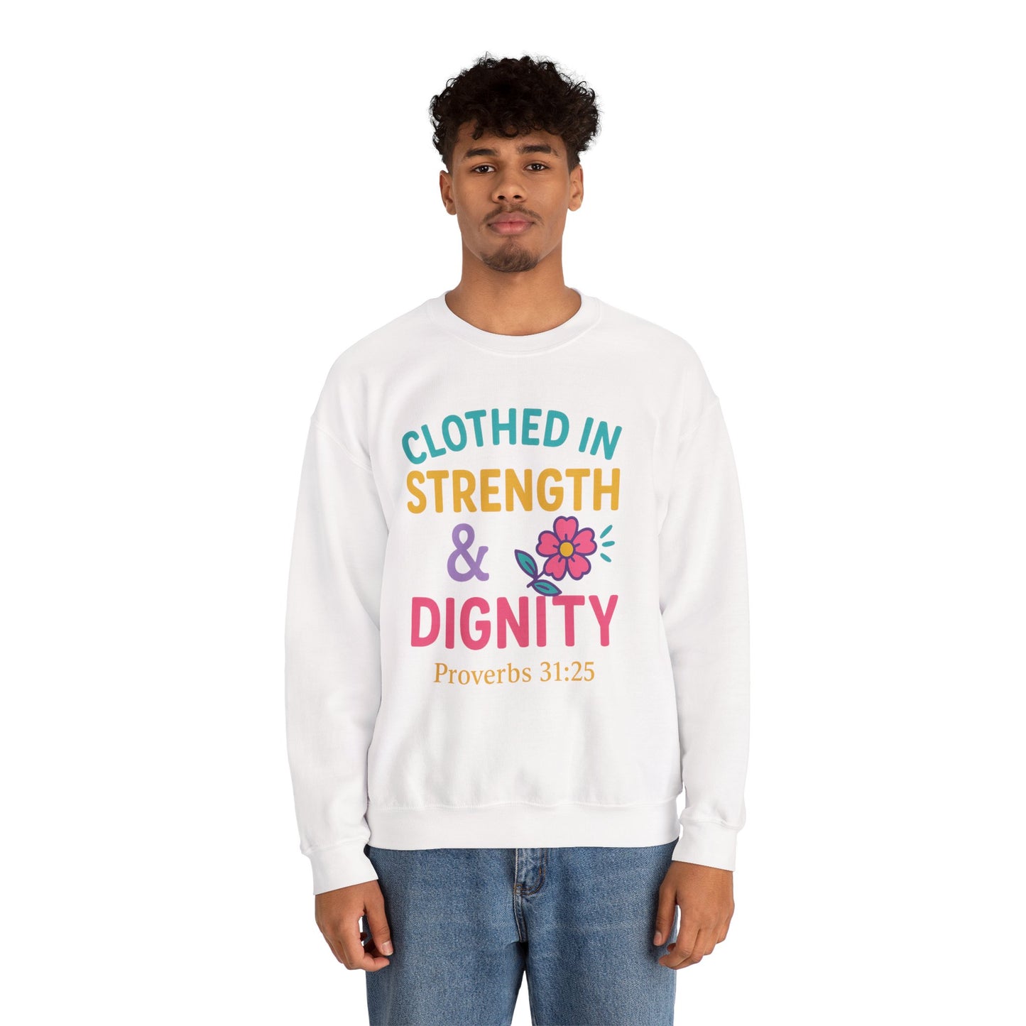 Strength & Dignity Sweatshirt for Women - Inspirational Crewneck, Perfect Gift for Moms, Birthdays, Encouragement, Proverbs 31:25