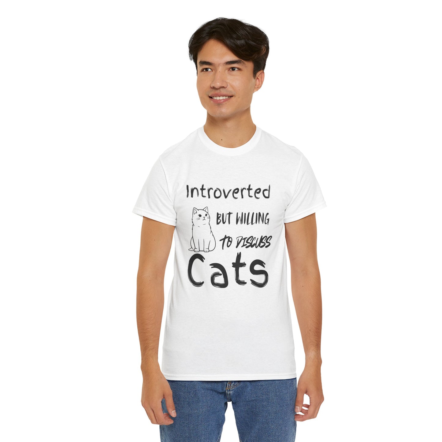 Introverted Cat Lover Unisex Heavy Cotton Tee - Perfect Gift for Cat Enthusiasts