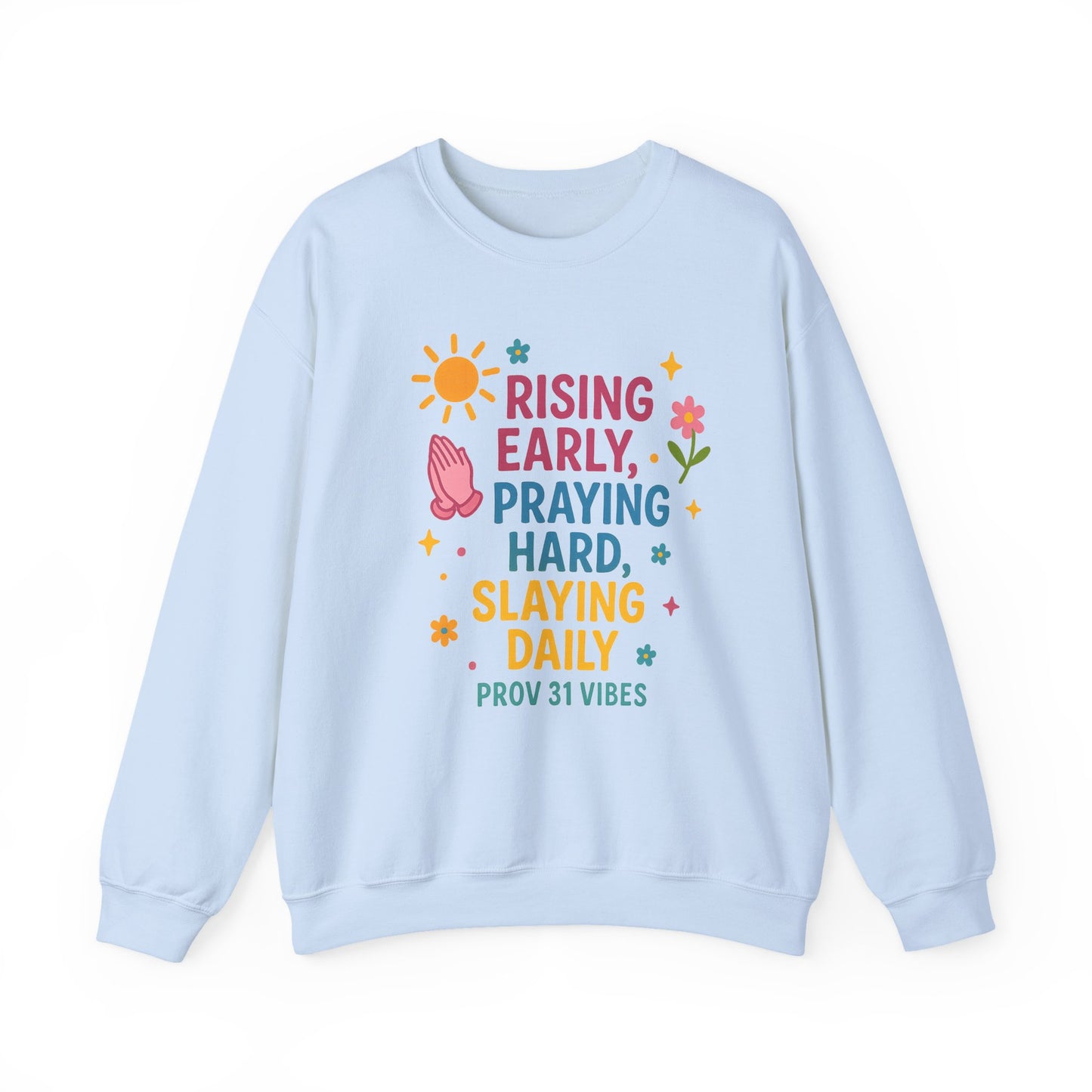 Risen & Slayin' Sweatshirt - Cozy Spiritual Gift for Her, Motivational Crewneck, Daily Inspiration Apparel, Church Outfit, Cute Casual Wear
