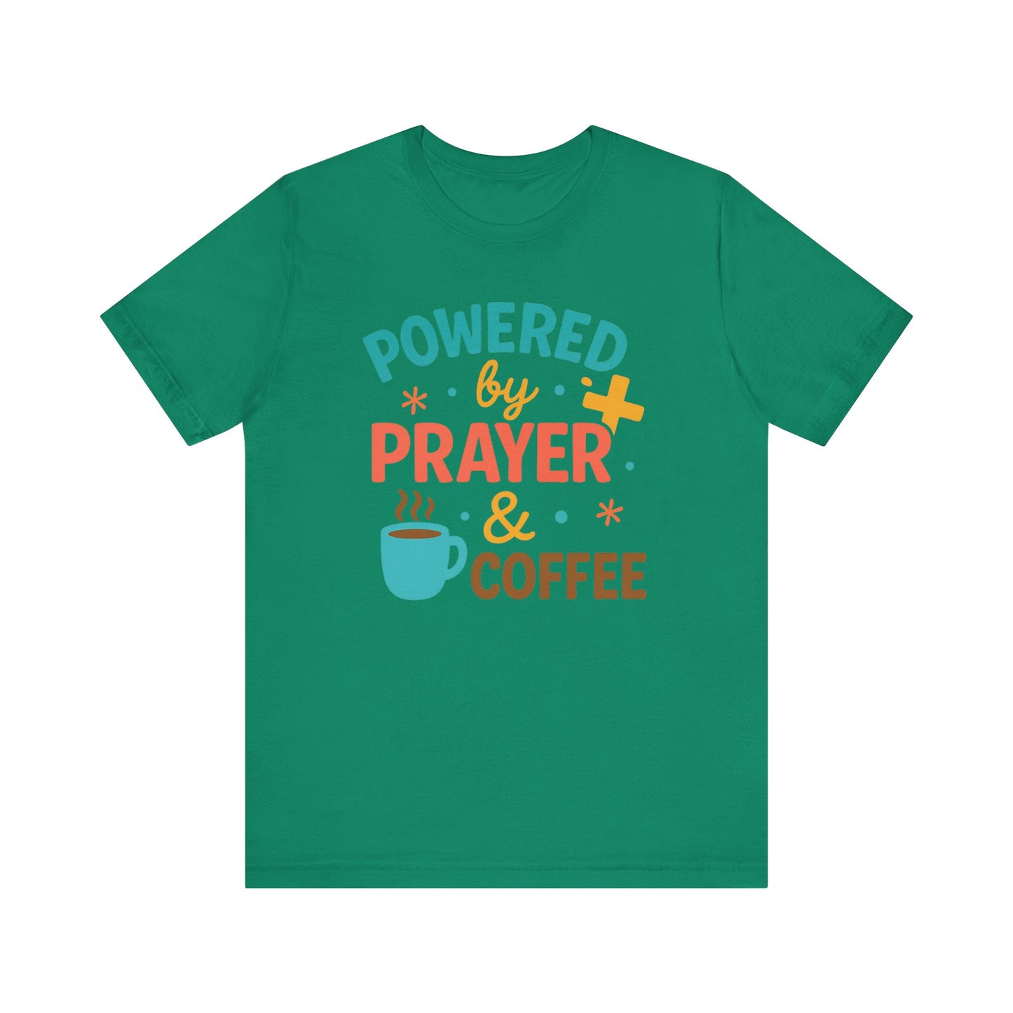 Powered by Prayer & Coffee Unisex Tee, Inspirational T-Shirt, Gift for Coffee Lovers, Christian Apparel, Relaxed Fit Top