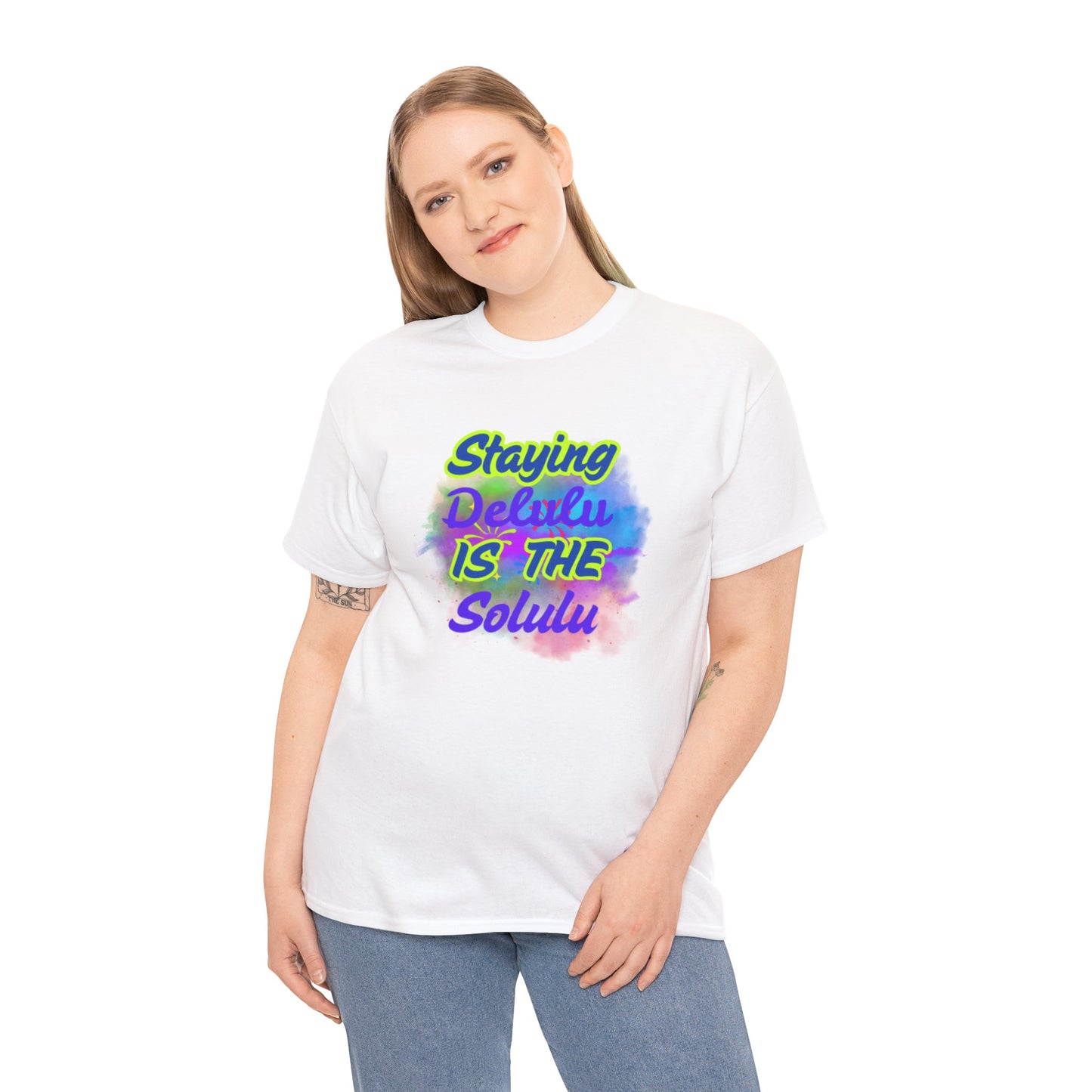 Colorful Staying Delulu Unisex Heavy Cotton Tee - Fun and Relaxed Vibe
