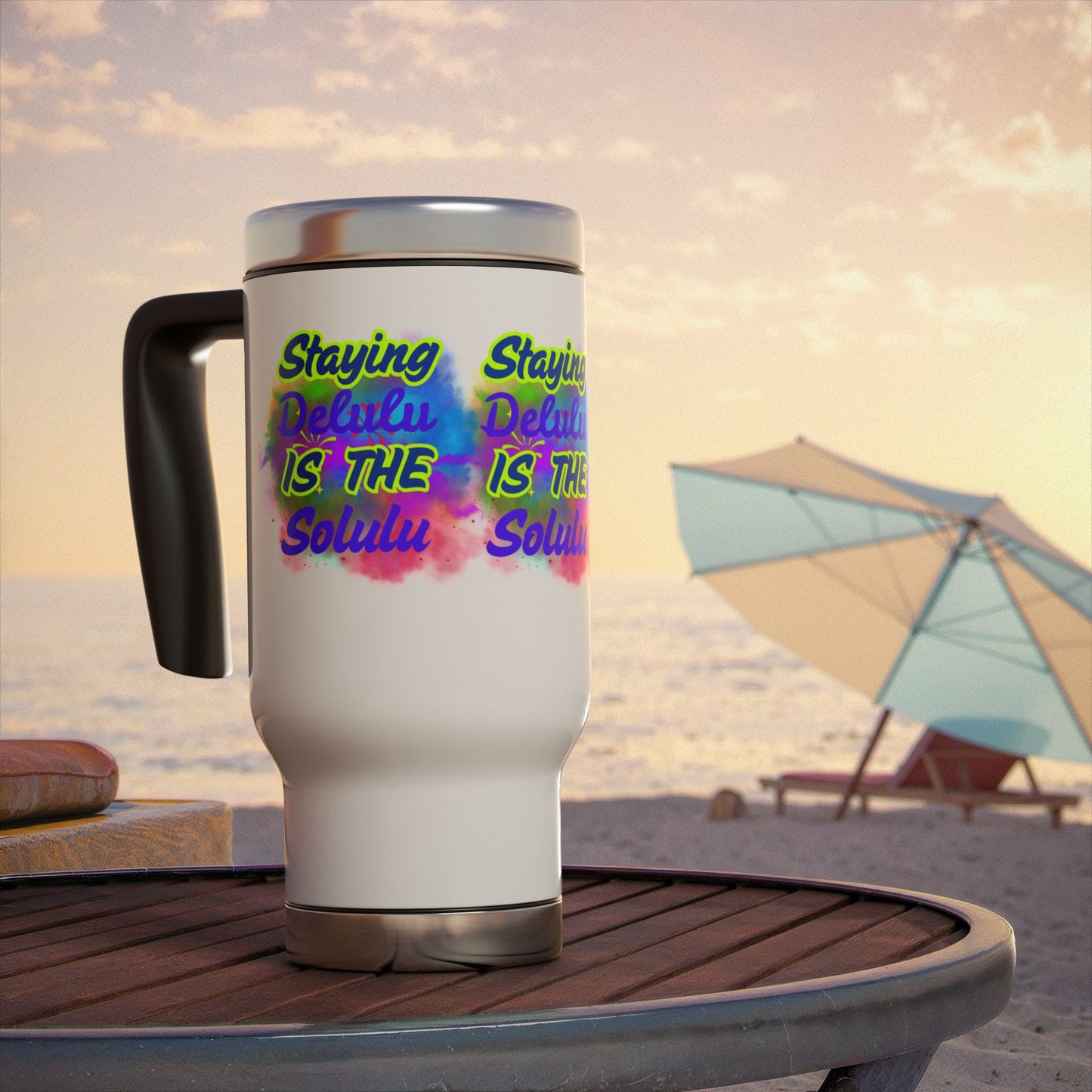 Colorful Motivational Travel Mug - 14oz Stainless Steel with Handle