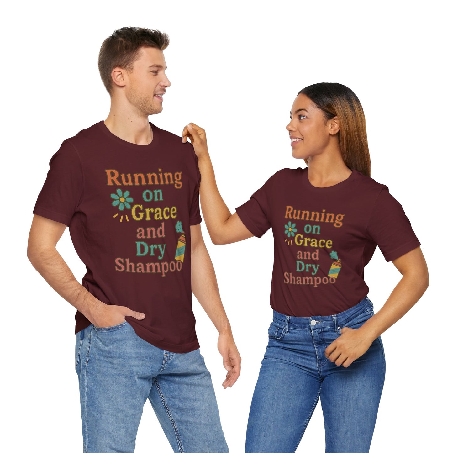 Running on Grace and Dry Shampoo Tee, Funny T-Shirt for Moms, Comfortable Everyday Wear, Gift for Hair Lovers, Trendy Casual Style