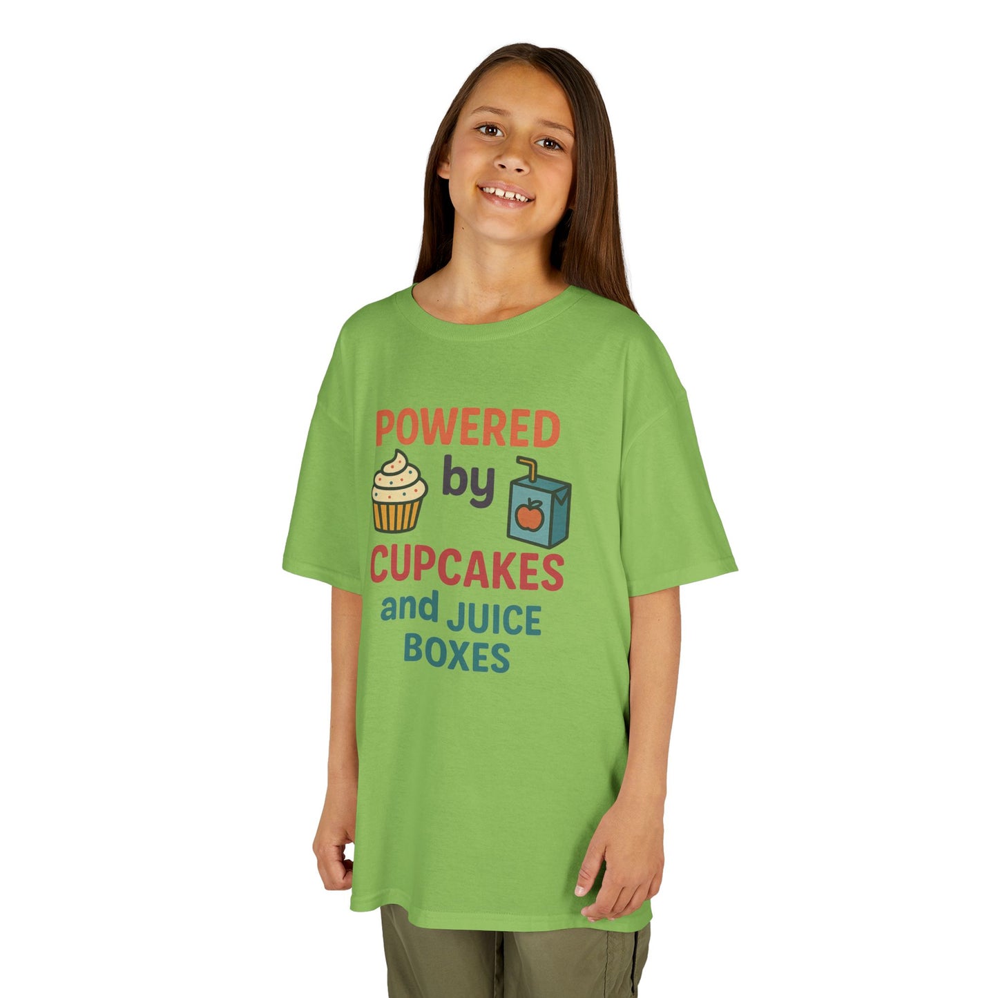 Powered by Cupcakes Kids Tee, Funny Kids T-Shirt, Cute Gift for Birthdays, Playdate Outfit, Cupcake Lover Apparel