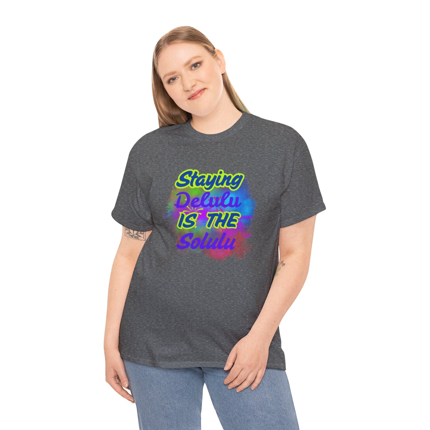 Colorful Staying Delulu Unisex Heavy Cotton Tee - Fun and Relaxed Vibe