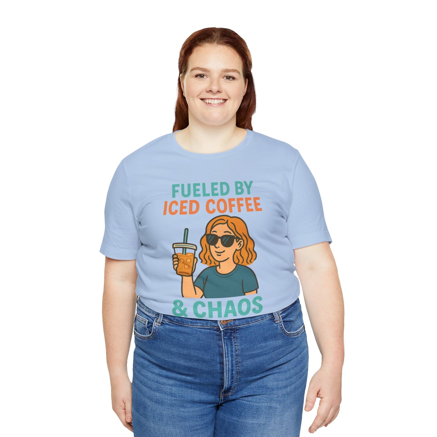 Fueled by Iced Coffee Unisex Tee, Summer Vibe Shirt, Coffee Lover Gift, Casual Wear, Gift for Friends, Funny Graphic Tee
