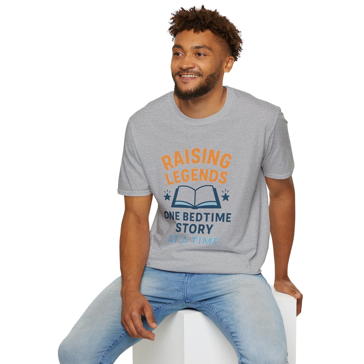 Raising Legends Bedtime Story T-Shirt, Unisex Softstyle Tee for Parents, Gift for Baby Showers, Kids' Birthdays, Cozy Casual Wear