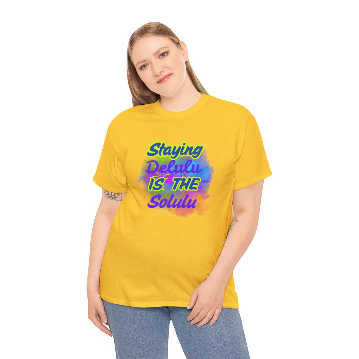 Colorful Staying Delulu Unisex Heavy Cotton Tee - Fun and Relaxed Vibe