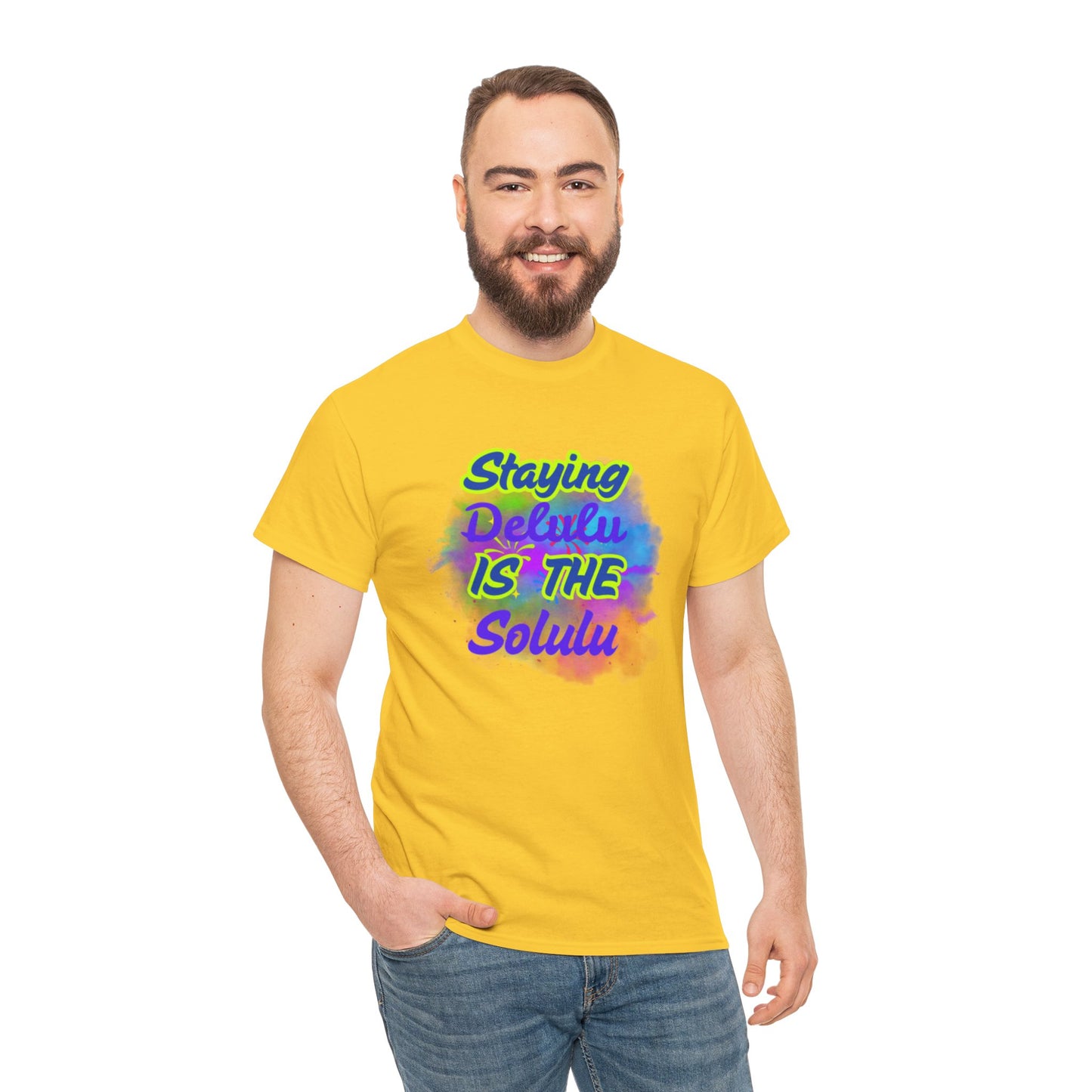 Colorful Staying Delulu Unisex Heavy Cotton Tee - Fun and Relaxed Vibe