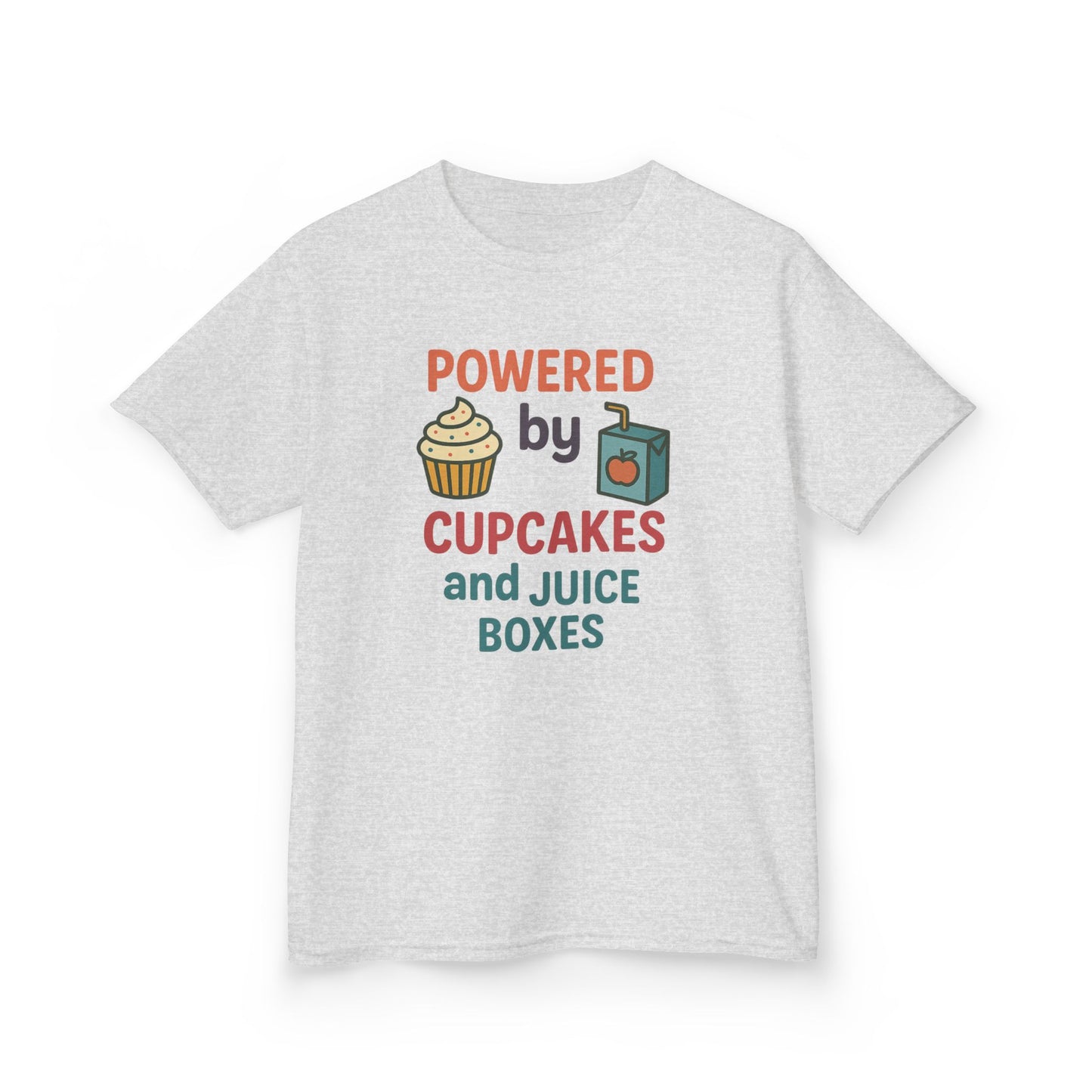 Powered by Cupcakes Kids Tee, Funny Kids T-Shirt, Cute Gift for Birthdays, Playdate Outfit, Cupcake Lover Apparel
