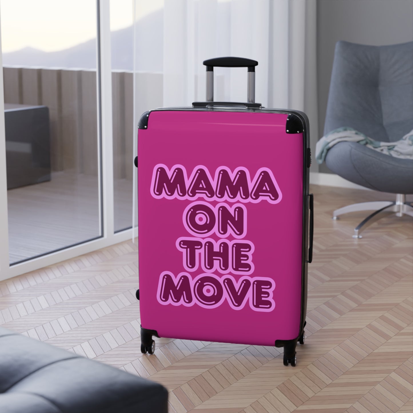 Pink Stylish Travel Suitcase - 'Mama On The Move' Luggage for Moms on the Go