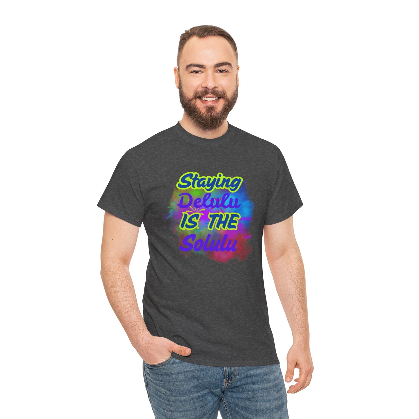 Colorful Staying Delulu Unisex Heavy Cotton Tee - Fun and Relaxed Vibe