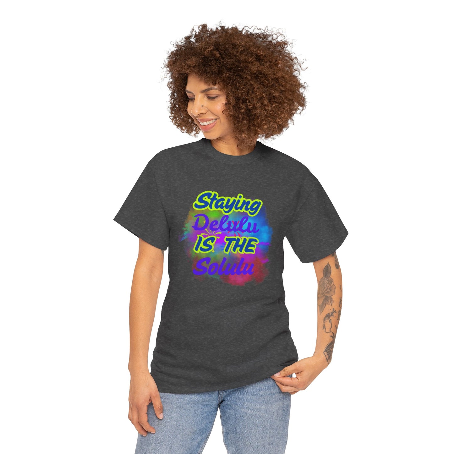 Colorful Staying Delulu Unisex Heavy Cotton Tee - Fun and Relaxed Vibe