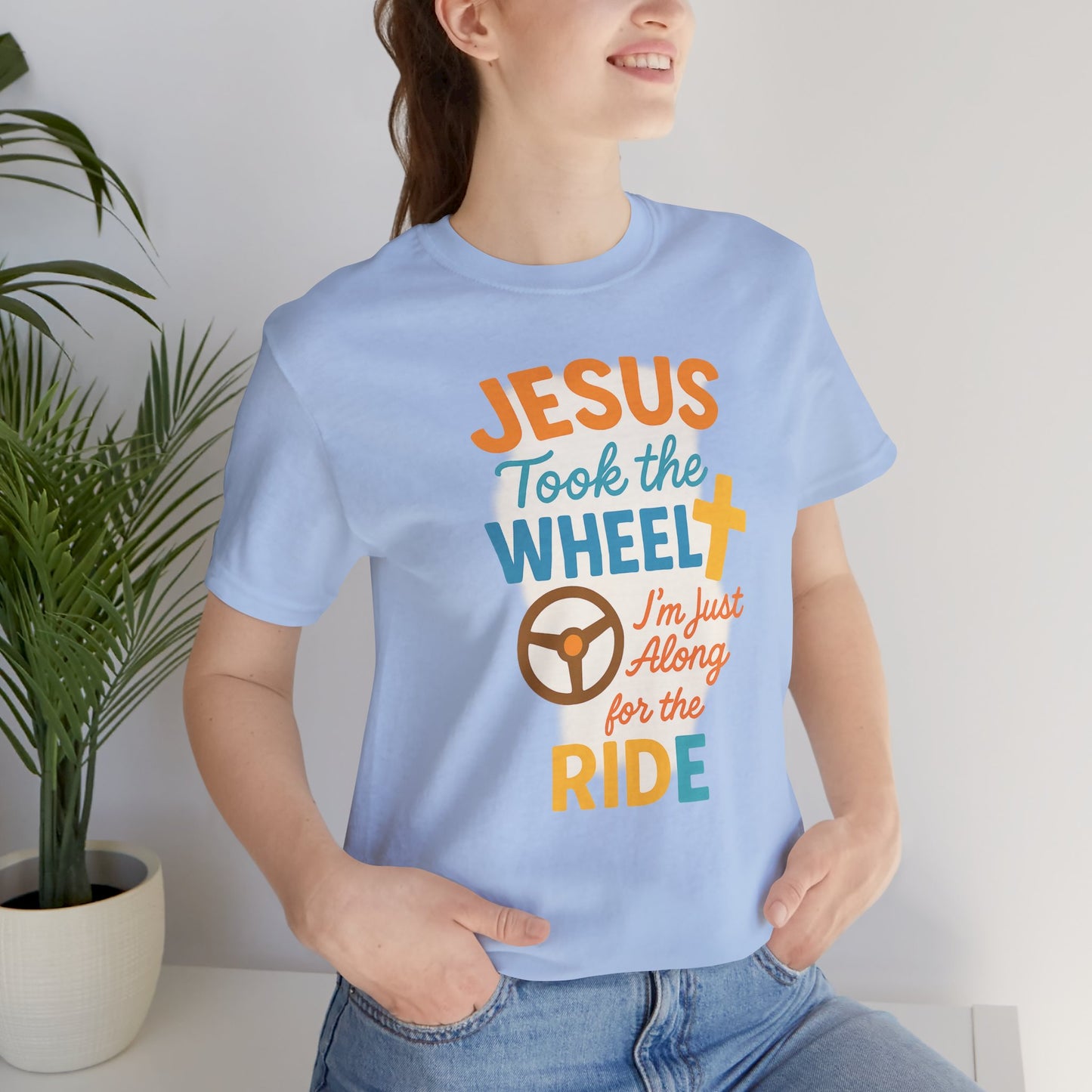 Jesus Took the Wheel Tee, Christian Shirt for Faith, Spiritual Gifts, Inspirational Top, Casual Wear, Religious Apparel