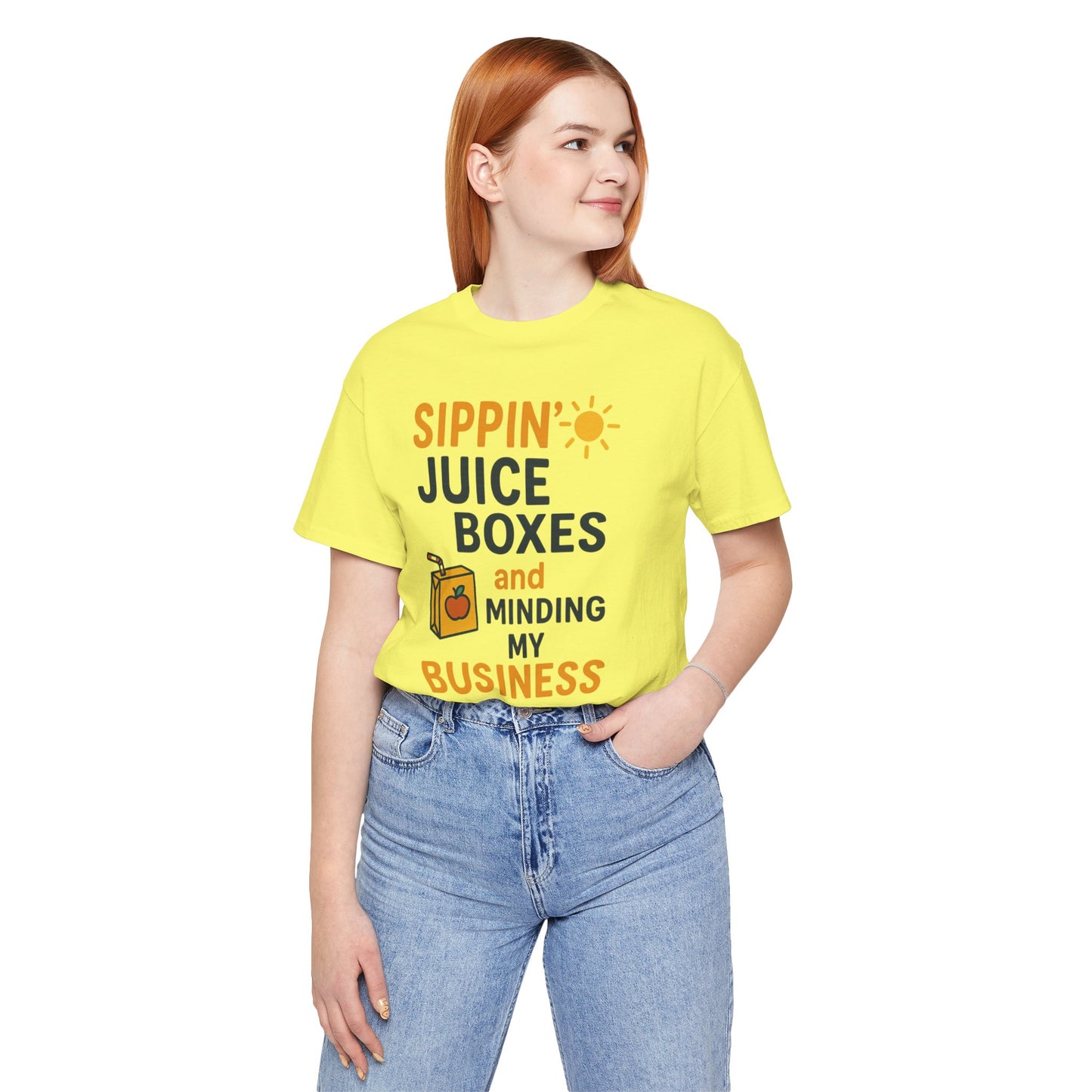 Sippin' Juice Boxes Graphic Tee, Fun Summer Shirt, Cute Gift for Kids, Playful Family Outing Top, Refreshing Summer Attire