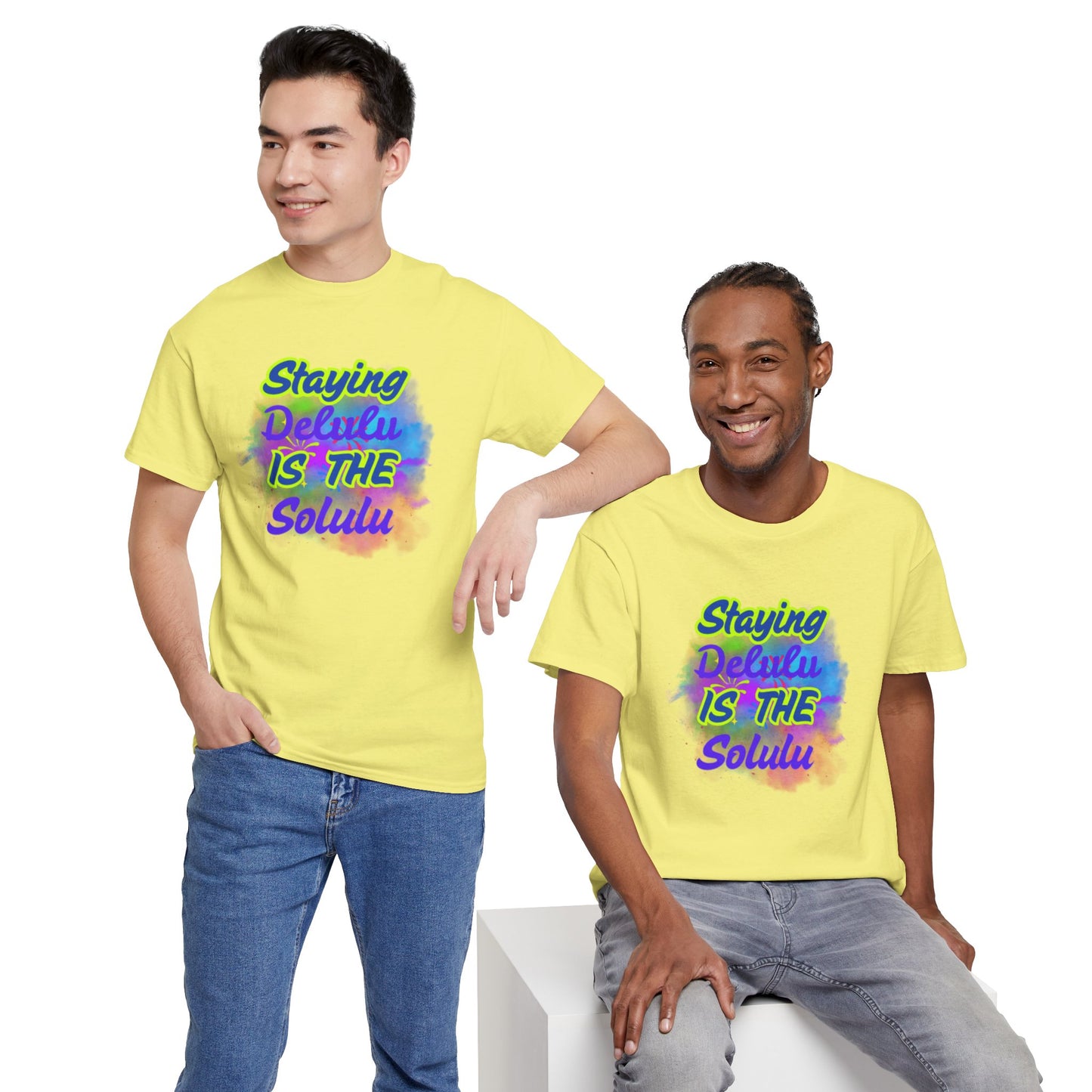 Colorful Staying Delulu Unisex Heavy Cotton Tee - Fun and Relaxed Vibe