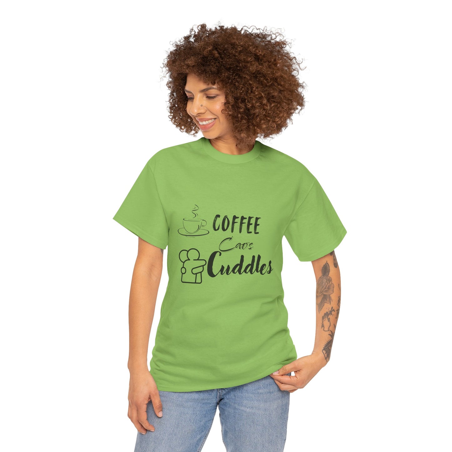 Cozy Coffee Cuddles Unisex Heavy Cotton Tee- Women