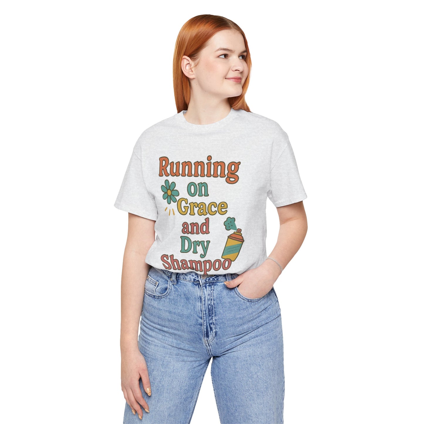 Running on Grace and Dry Shampoo Tee, Funny T-Shirt for Moms, Comfortable Everyday Wear, Gift for Hair Lovers, Trendy Casual Style