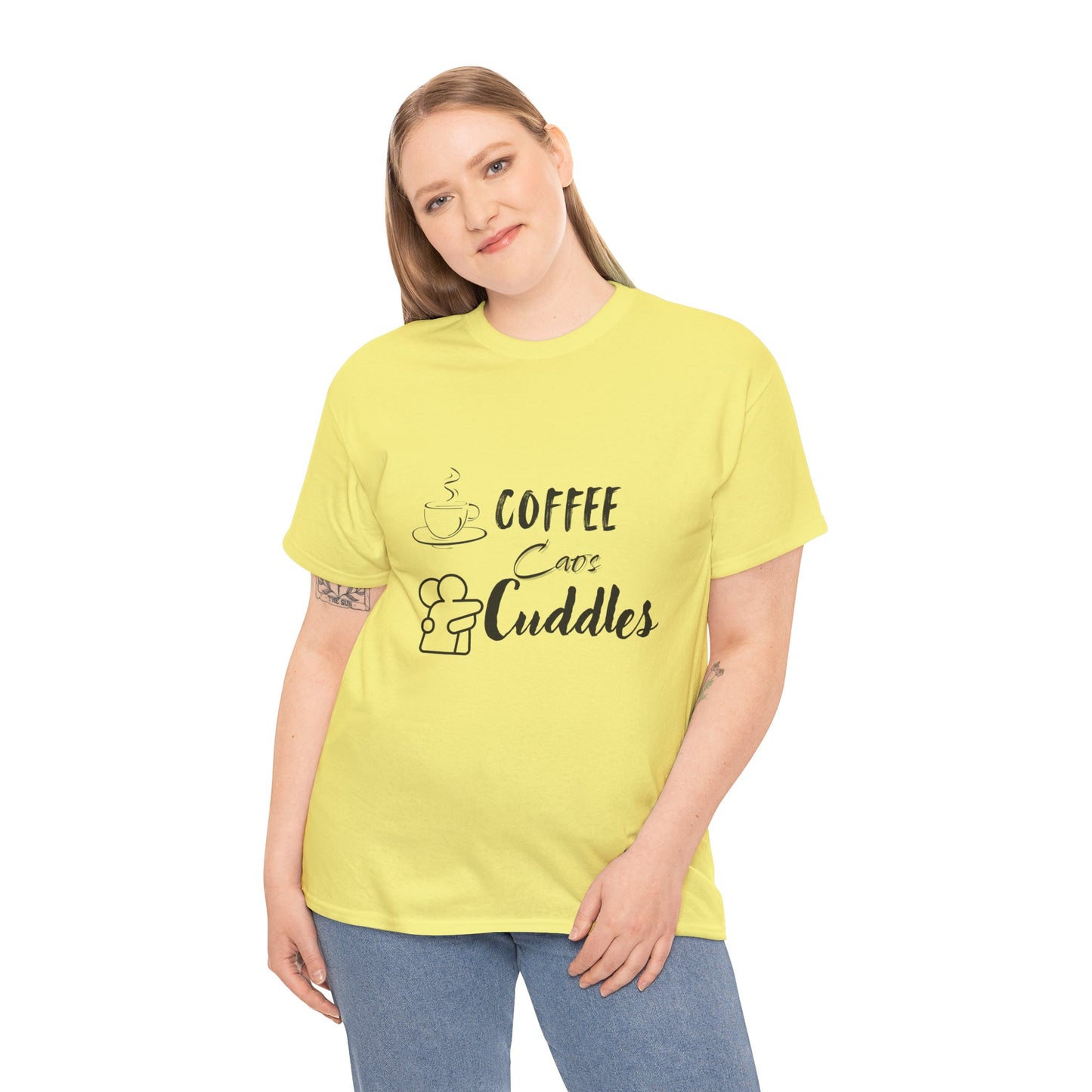 Cozy Coffee Cuddles Unisex Heavy Cotton Tee- Women