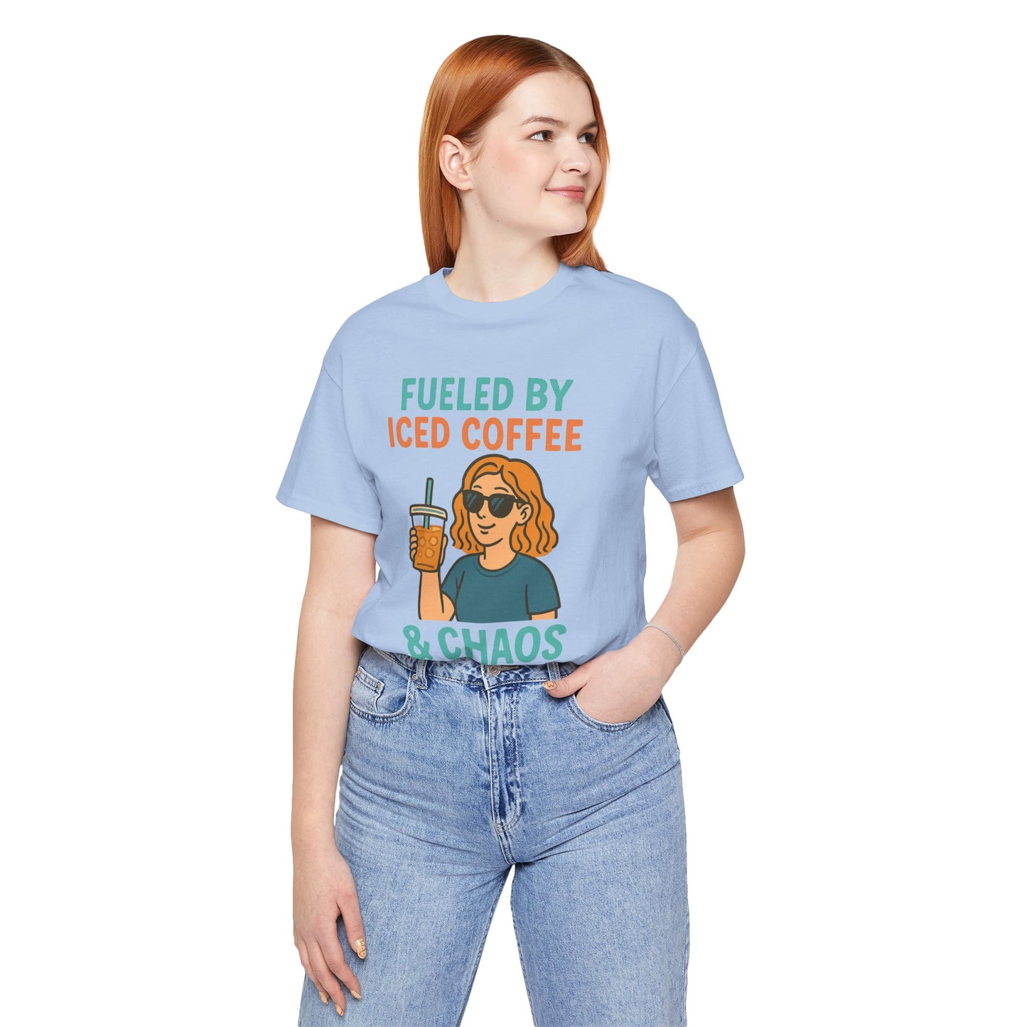 Fueled by Iced Coffee Unisex Tee, Summer Vibe Shirt, Coffee Lover Gift, Casual Wear, Gift for Friends, Funny Graphic Tee