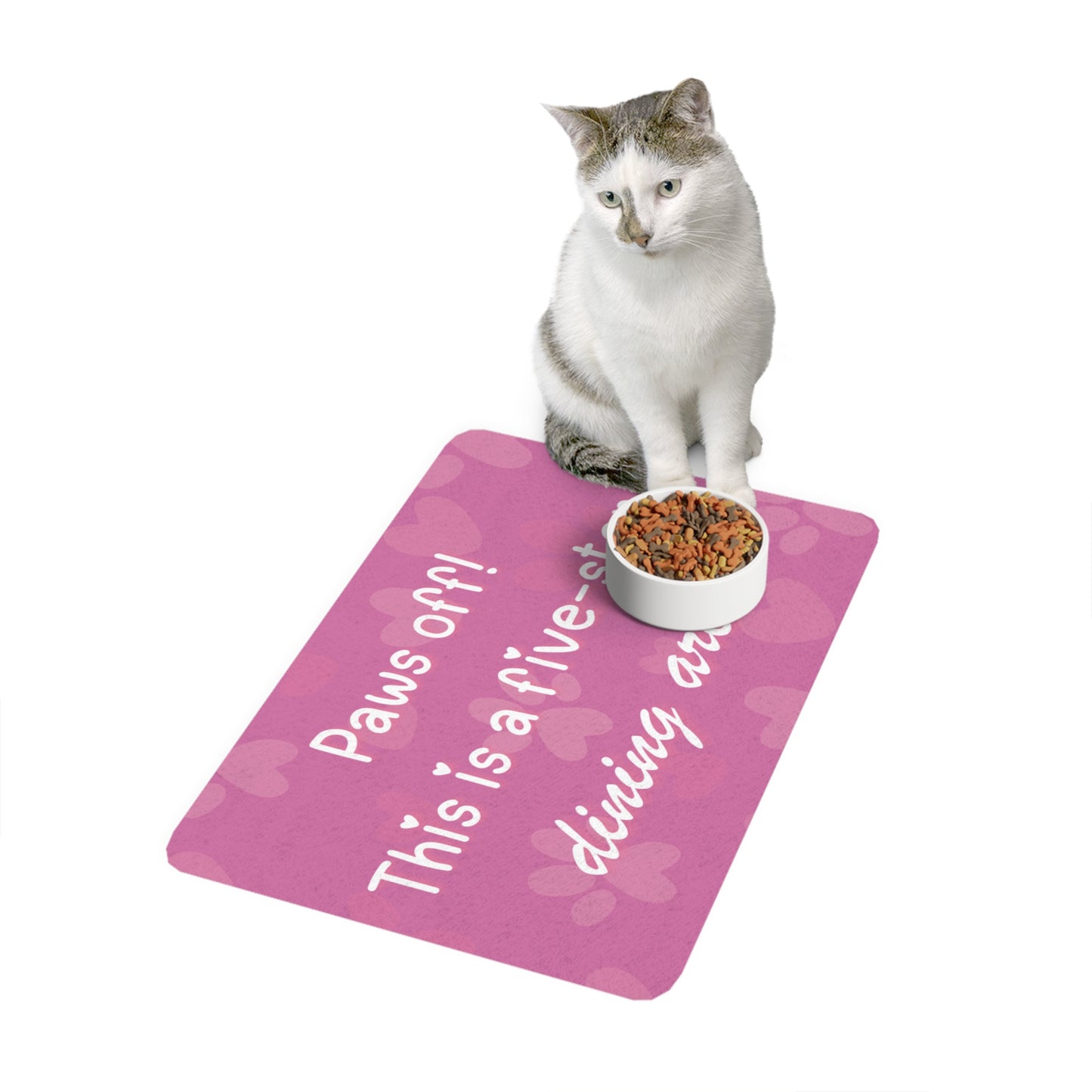 Customized Pet Food Mat - Paws Off! Five-Star Dining Area, Dog Bowl Mat, Cat Feeding Mat, Animal Feeding Area Decor, Pet Accessory