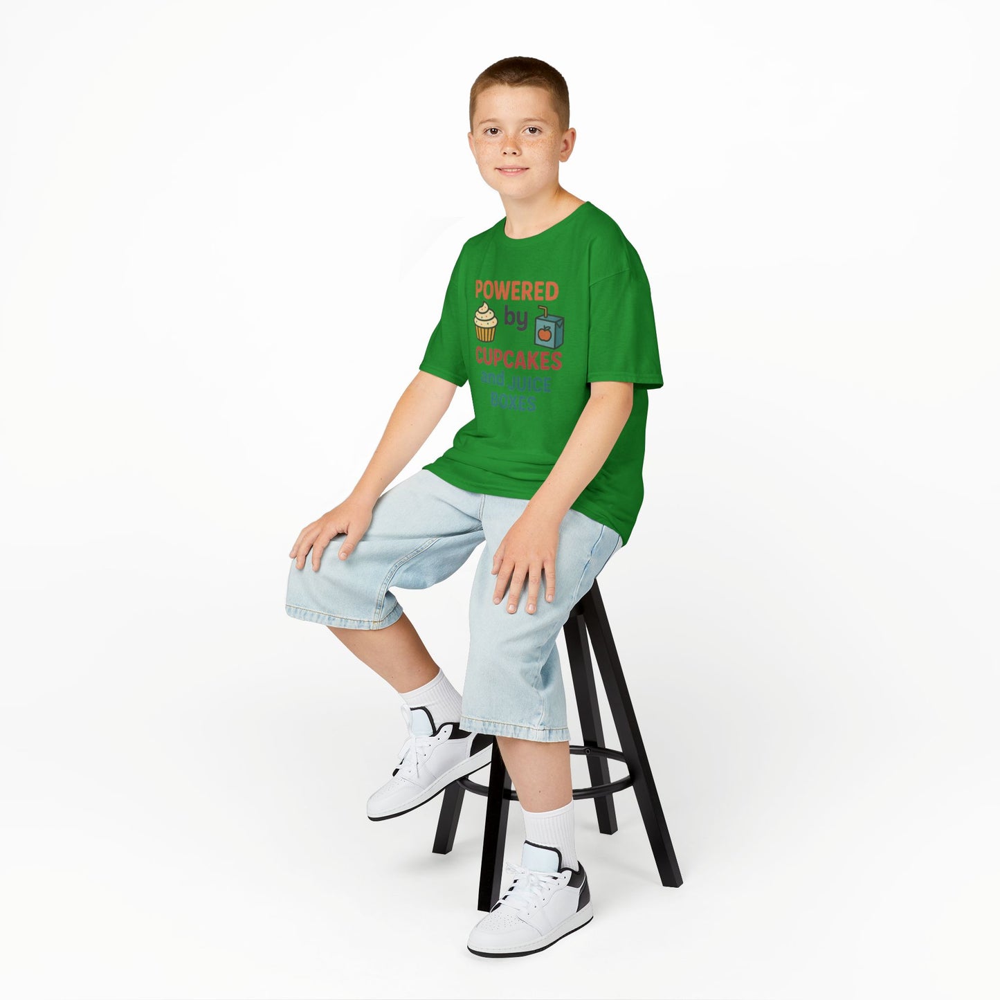 Powered by Cupcakes Kids Tee, Funny Kids T-Shirt, Cute Gift for Birthdays, Playdate Outfit, Cupcake Lover Apparel