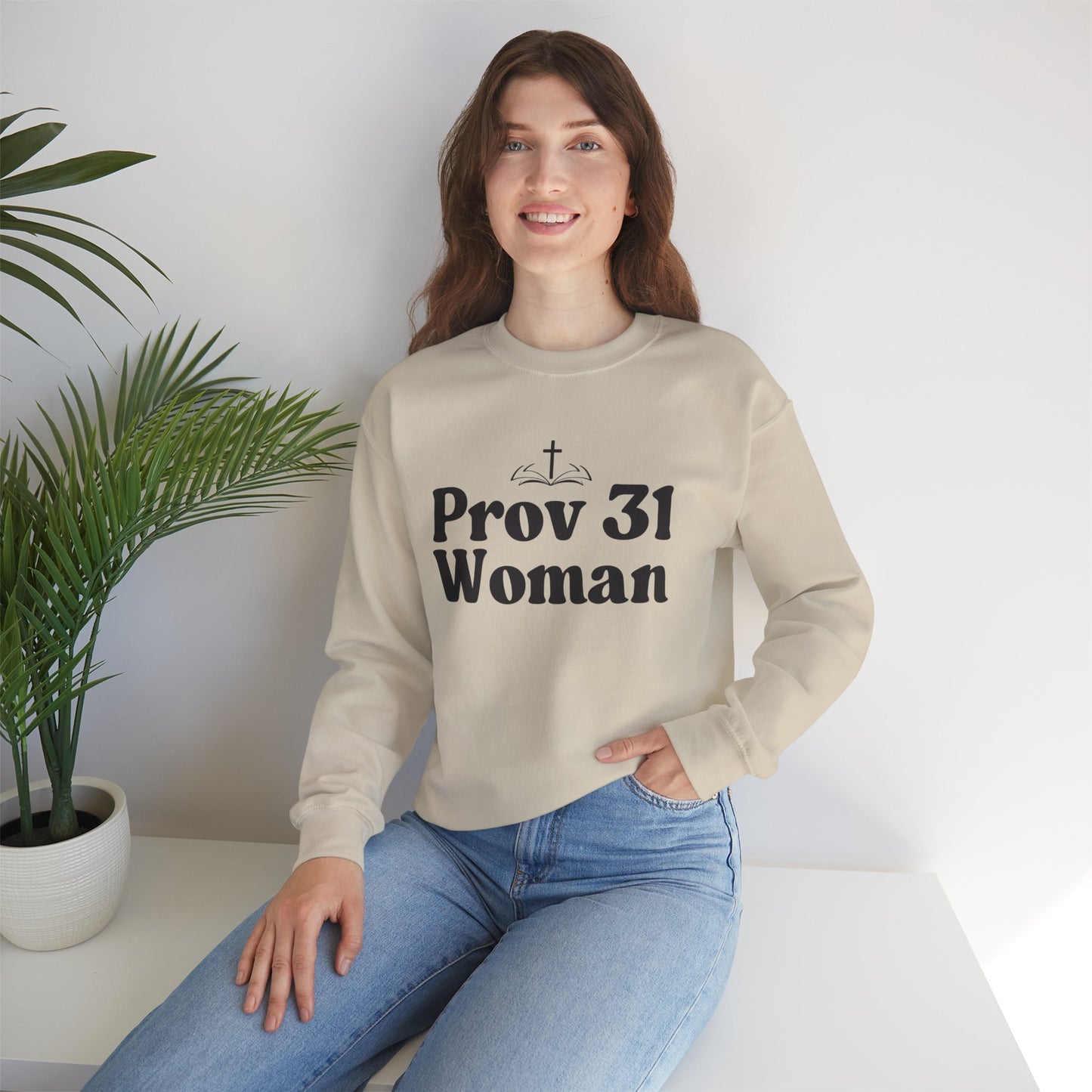 Faith-Inspired Unisex Crewneck Sweatshirt, Prov 31 Woman Gift, Cozy Apparel, Christian Fashion, Spirituality, Everyday Wear