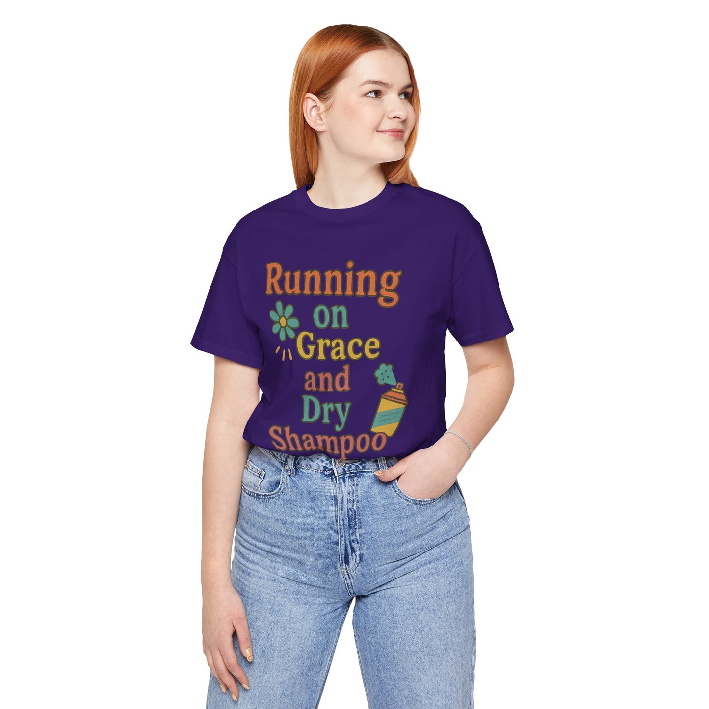 Running on Grace and Dry Shampoo Tee, Funny T-Shirt for Moms, Comfortable Everyday Wear, Gift for Hair Lovers, Trendy Casual Style