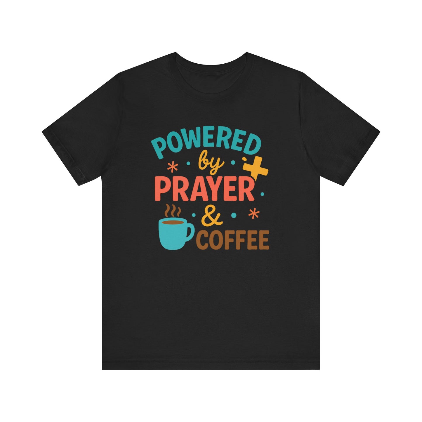 Powered by Prayer & Coffee Unisex Tee, Inspirational T-Shirt, Gift for Coffee Lovers, Christian Apparel, Relaxed Fit Top