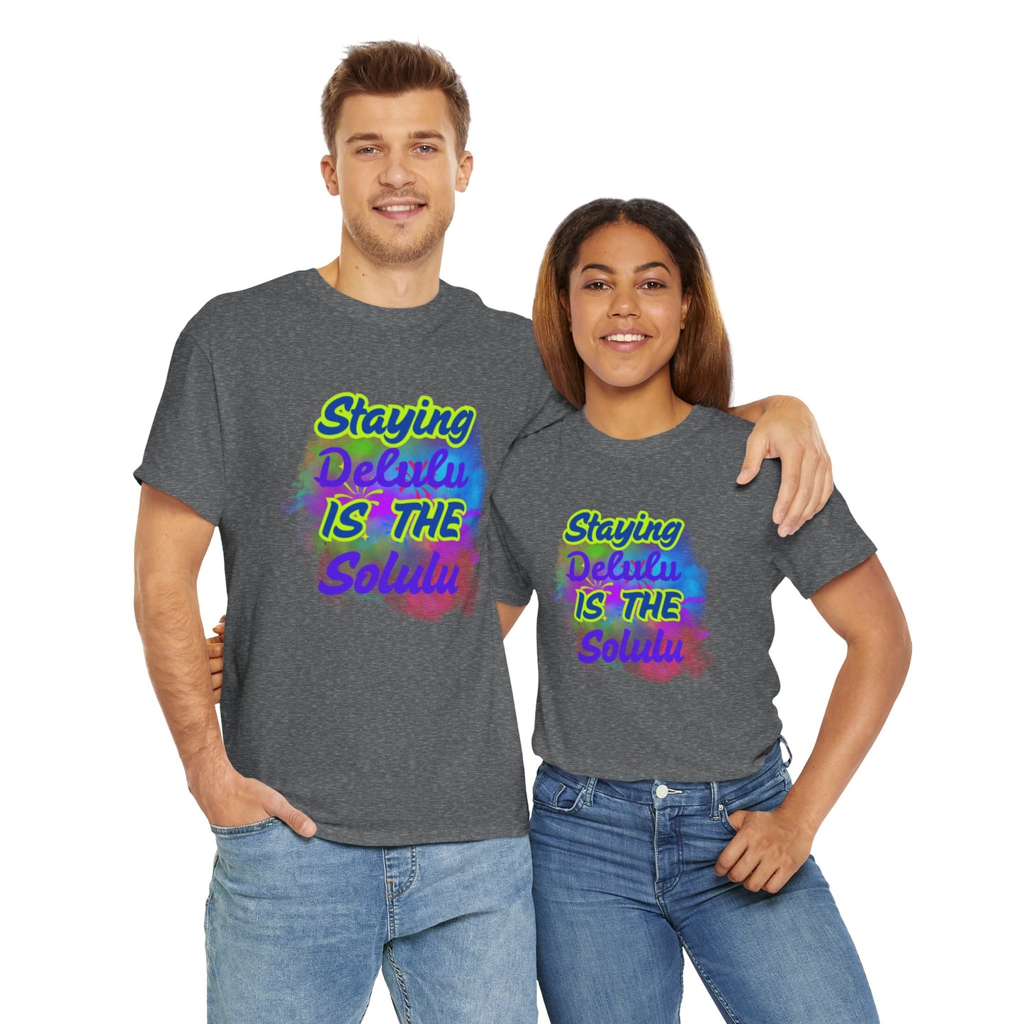 Colorful Staying Delulu Unisex Heavy Cotton Tee - Fun and Relaxed Vibe
