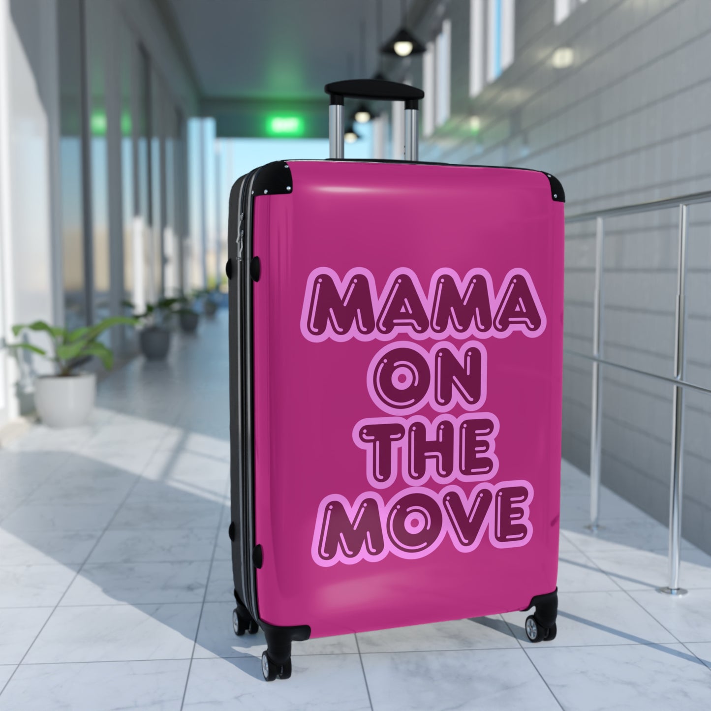 Pink Stylish Travel Suitcase - 'Mama On The Move' Luggage for Moms on the Go