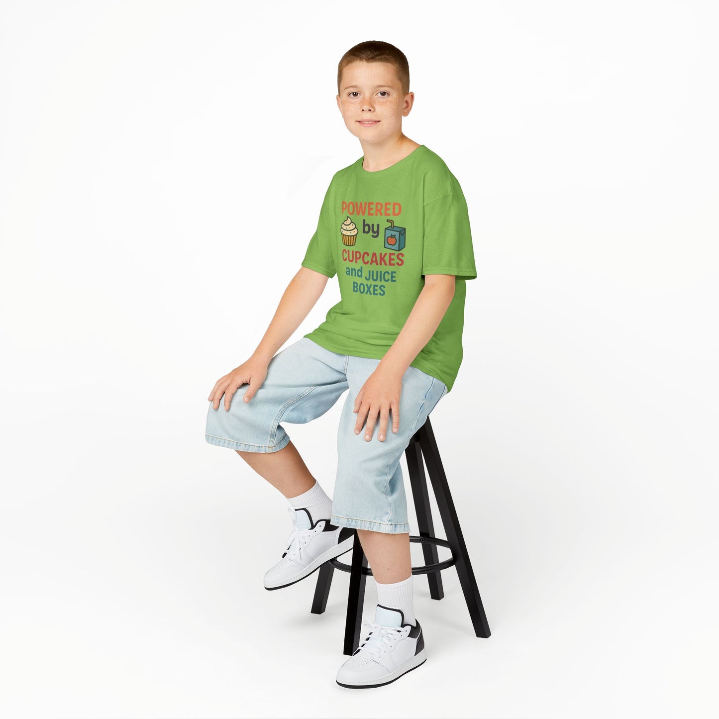 Powered by Cupcakes Kids Tee, Funny Kids T-Shirt, Cute Gift for Birthdays, Playdate Outfit, Cupcake Lover Apparel