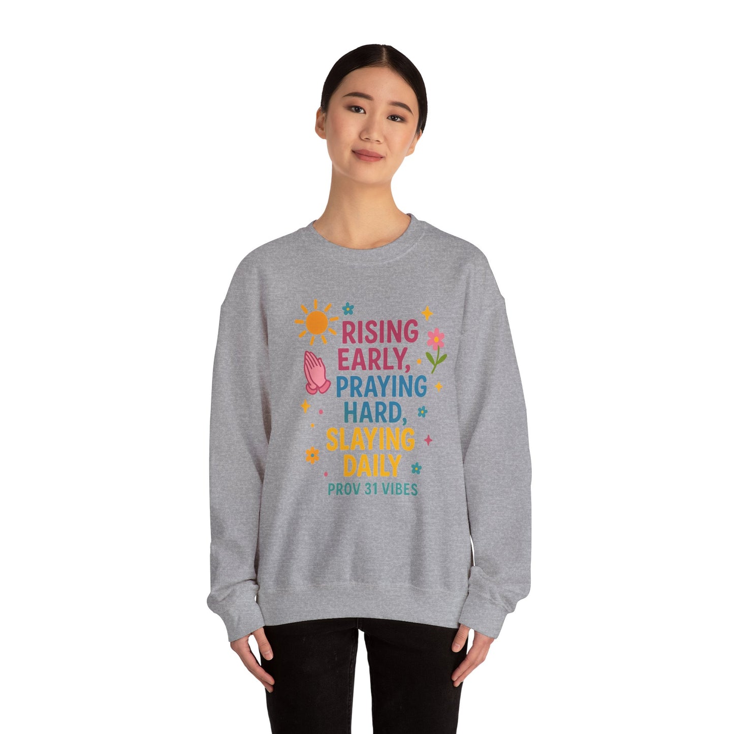 Risen & Slayin' Sweatshirt - Cozy Spiritual Gift for Her, Motivational Crewneck, Daily Inspiration Apparel, Church Outfit, Cute Casual Wear