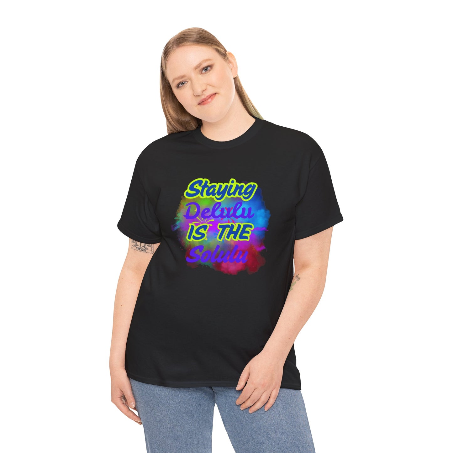 Colorful Staying Delulu Unisex Heavy Cotton Tee - Fun and Relaxed Vibe