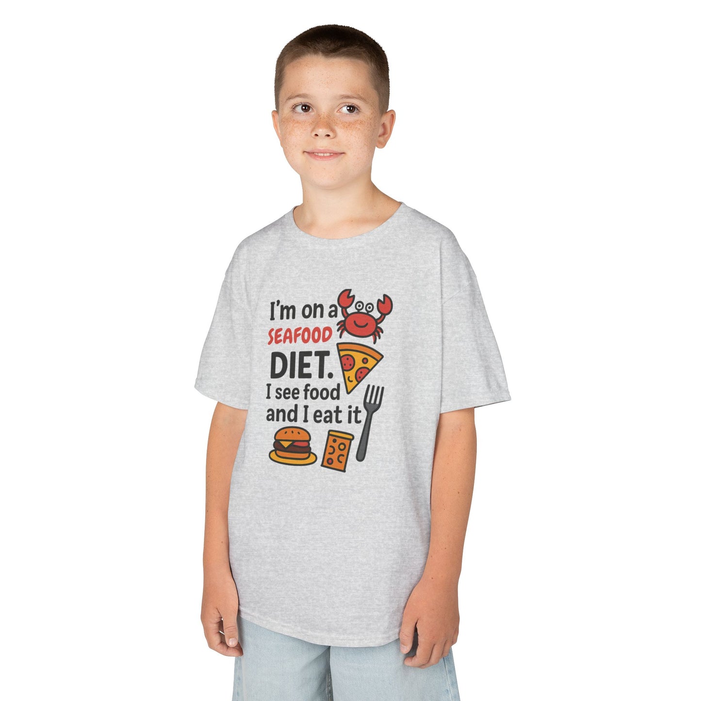 Kids Seafood Diet Tee - Fun Humor Shirt for Seafood Lovers, Birthday Gift, Cute Graphic T-Shirt, Children's Casual Wear, Party Outfit