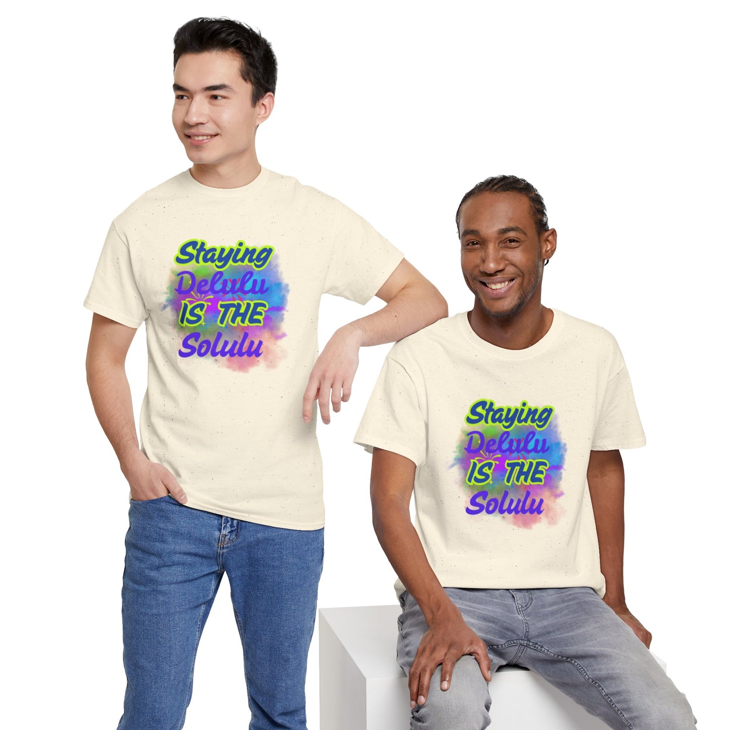 Colorful Staying Delulu Unisex Heavy Cotton Tee - Fun and Relaxed Vibe