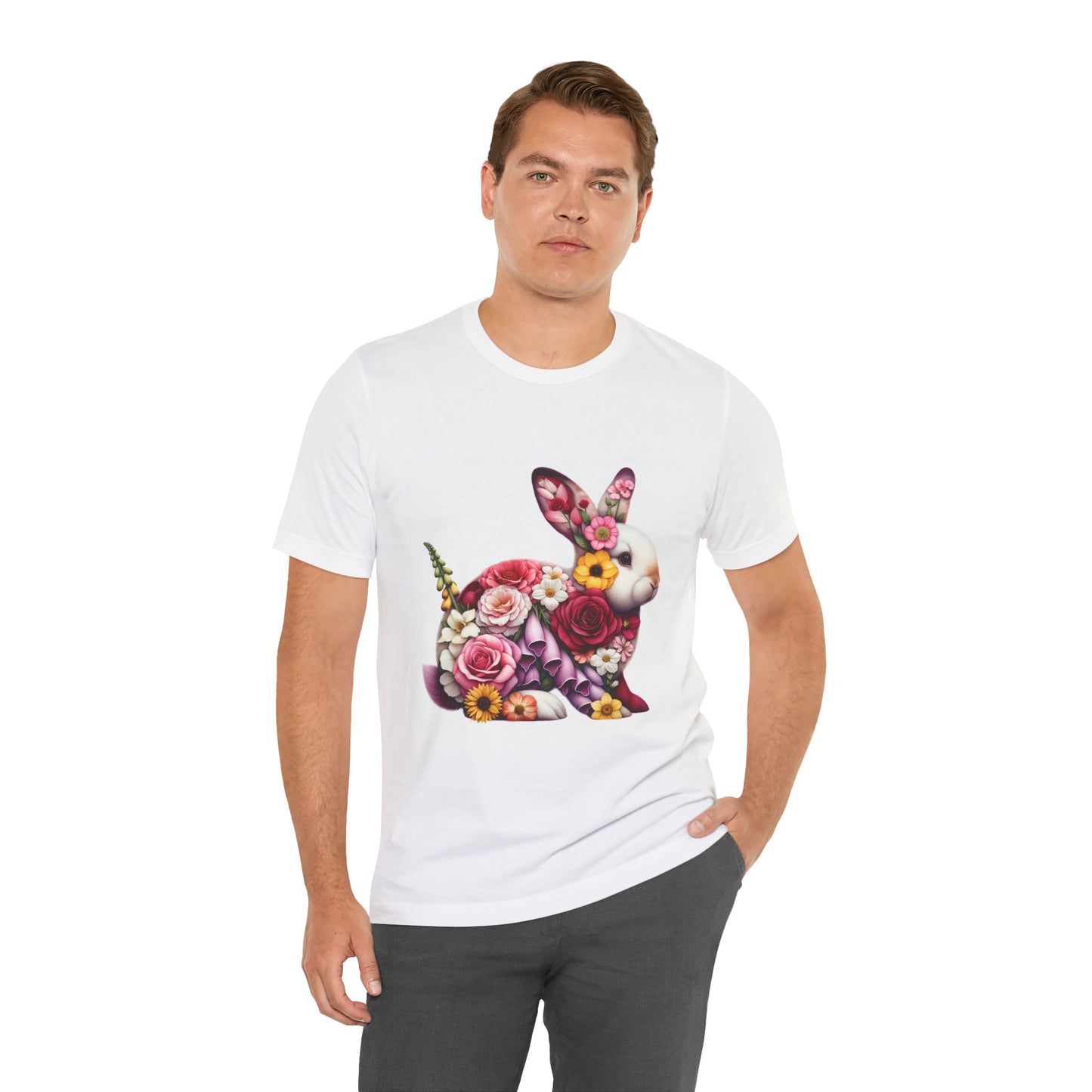 Floral Bunny Unisex T-Shirt, Spring Outfit, Easter Gift, Nature Lover Shirt, Cute Animal Tee, Vintage Floral Graphic Tee