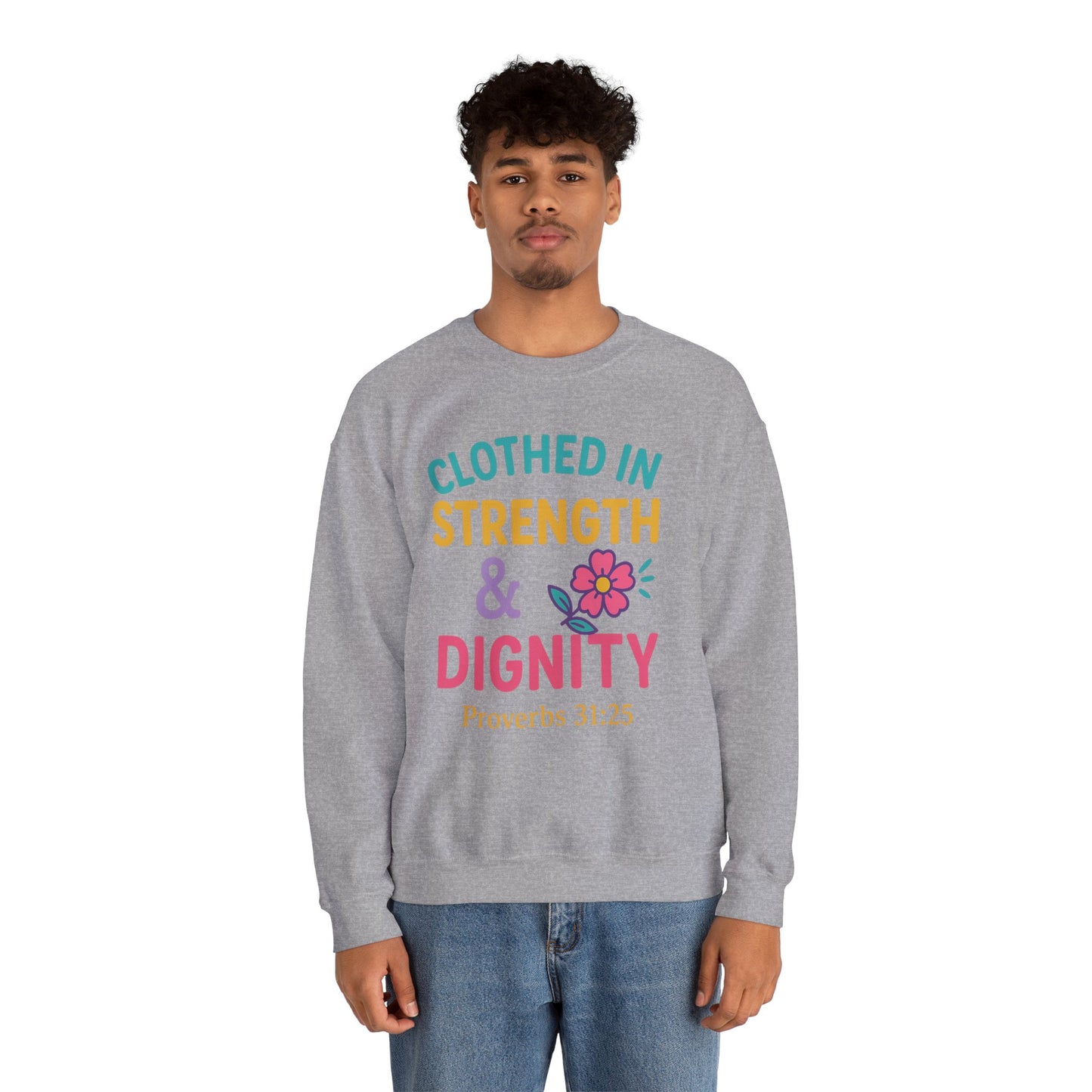 Strength & Dignity Sweatshirt for Women - Inspirational Crewneck, Perfect Gift for Moms, Birthdays, Encouragement, Proverbs 31:25