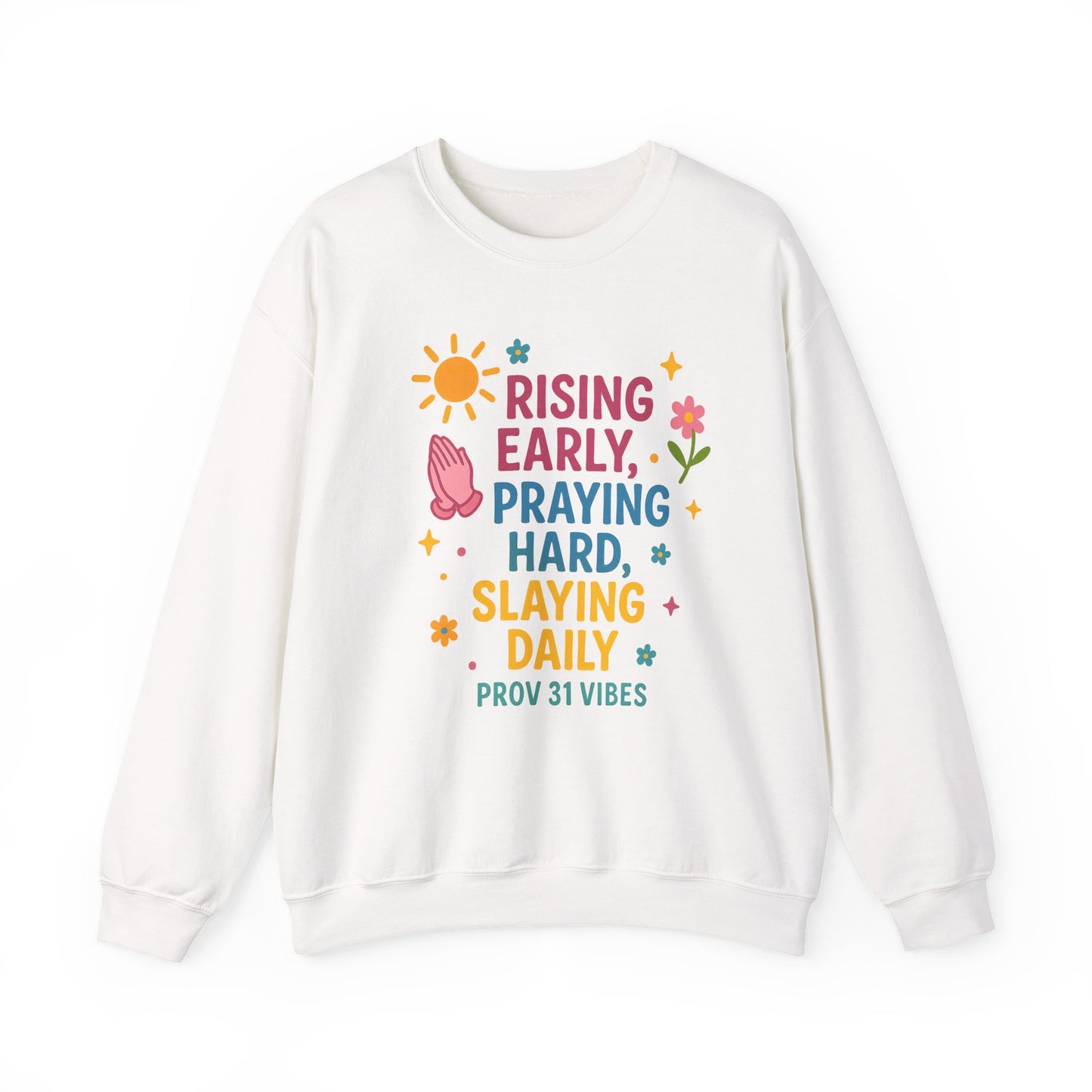 Risen & Slayin' Sweatshirt - Cozy Spiritual Gift for Her, Motivational Crewneck, Daily Inspiration Apparel, Church Outfit, Cute Casual Wear