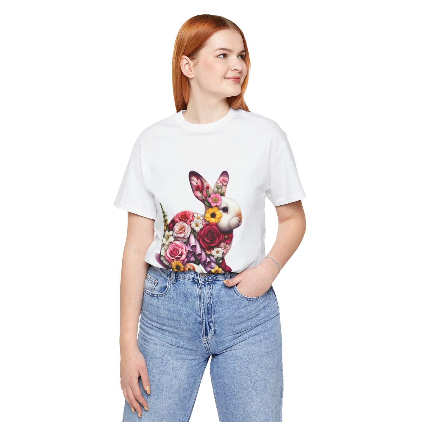 Floral Bunny Unisex T-Shirt, Spring Outfit, Easter Gift, Nature Lover Shirt, Cute Animal Tee, Vintage Floral Graphic Tee