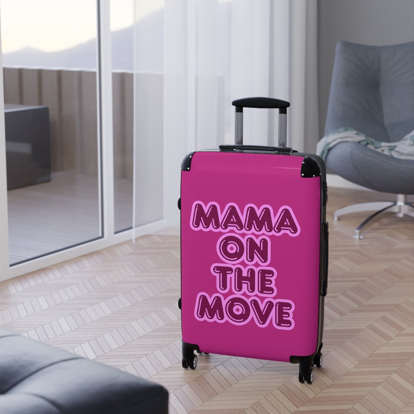 Pink Stylish Travel Suitcase - 'Mama On The Move'  Luggage for Moms on the Go