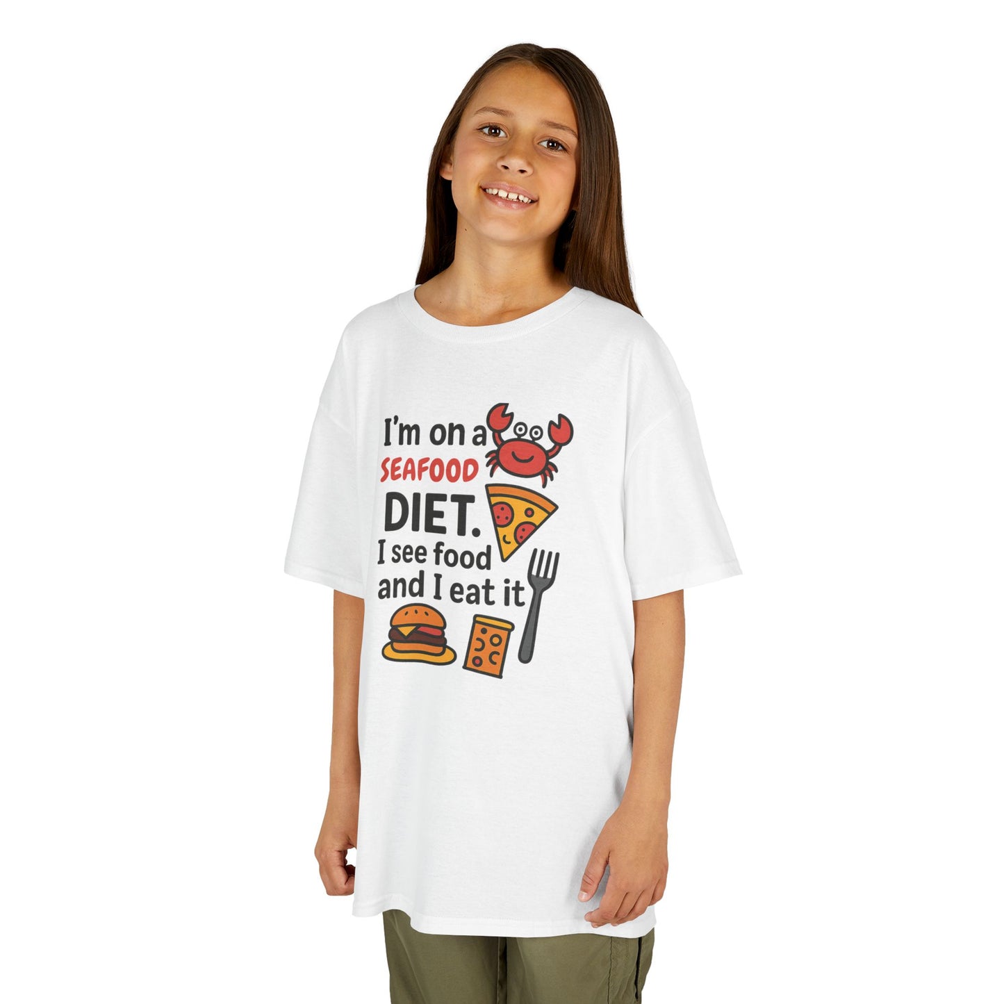 Kids Seafood Diet Tee - Fun Humor Shirt for Seafood Lovers, Birthday Gift, Cute Graphic T-Shirt, Children's Casual Wear, Party Outfit